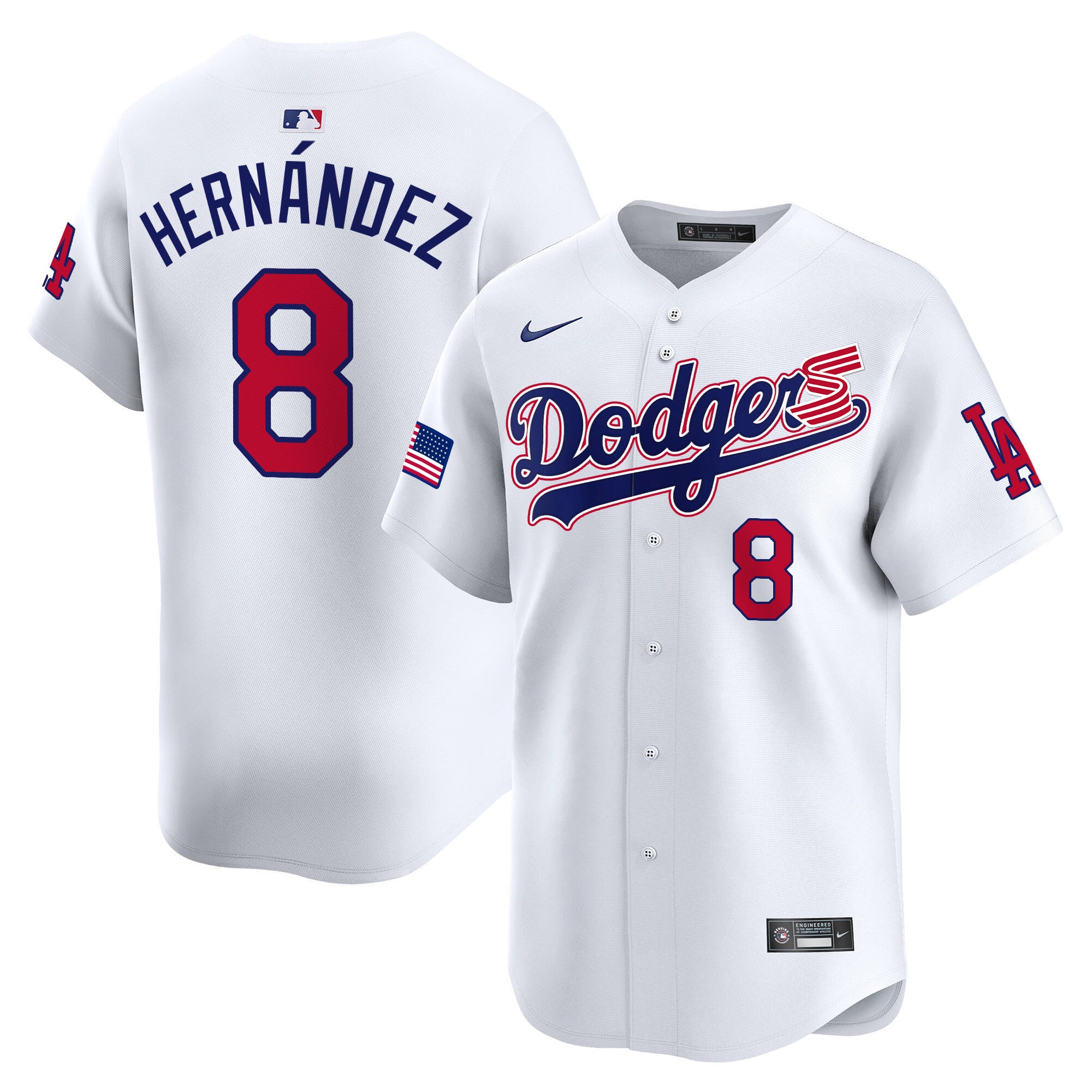 Men's Dodgers 2024 Independence Day Vapor Premier Limited Jersey - All Stitched - White, Kike Hernandez