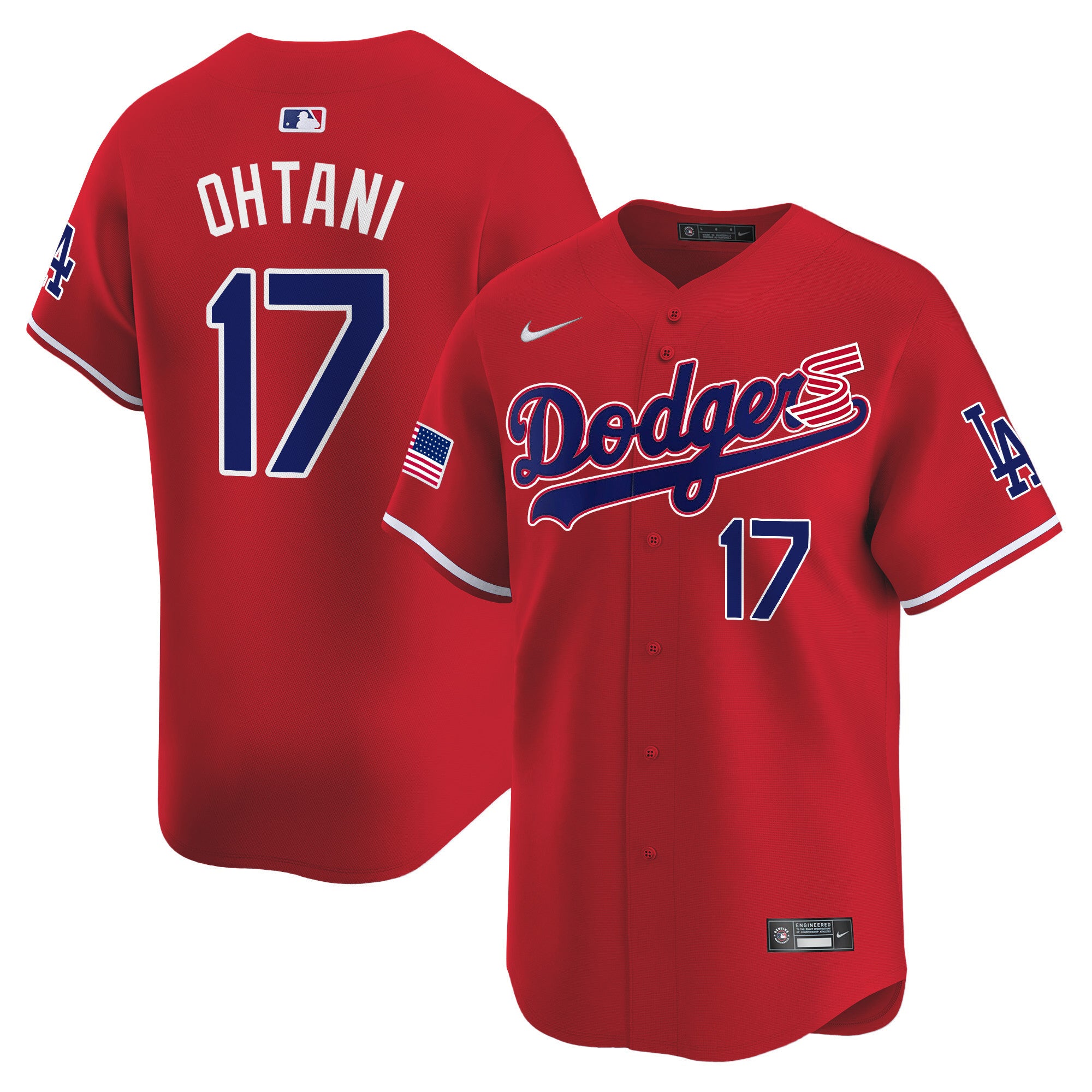 Men's Dodgers 2024 Independence Day Vapor Premier Limited Jersey - All Stitched - Red, Shohei Ohtani