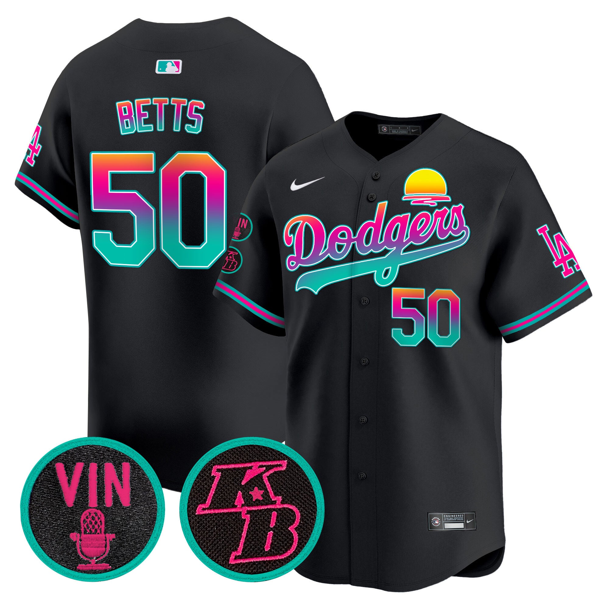 Men's Dodgers 2024 Los Angeles City Style Vapor Premier Limited Jersey V2 - All Stitched - Black, Mookie Betts