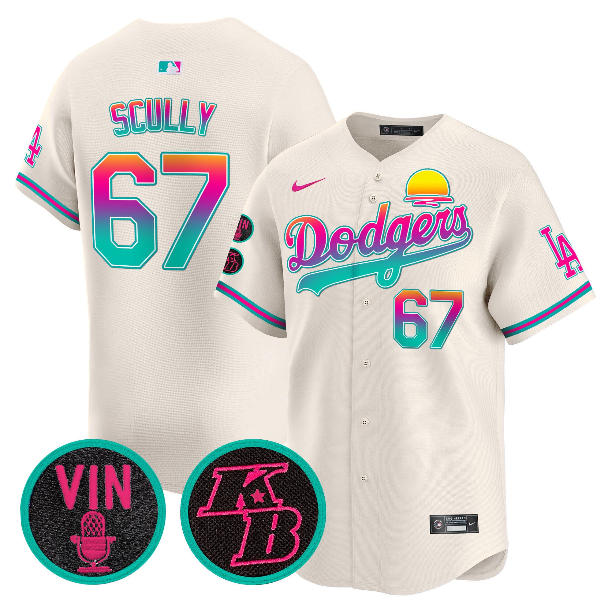 Men's Dodgers 2024 Los Angeles City Style Vapor Premier Limited Jersey V2 - All Stitched - Cream, Vin Scully