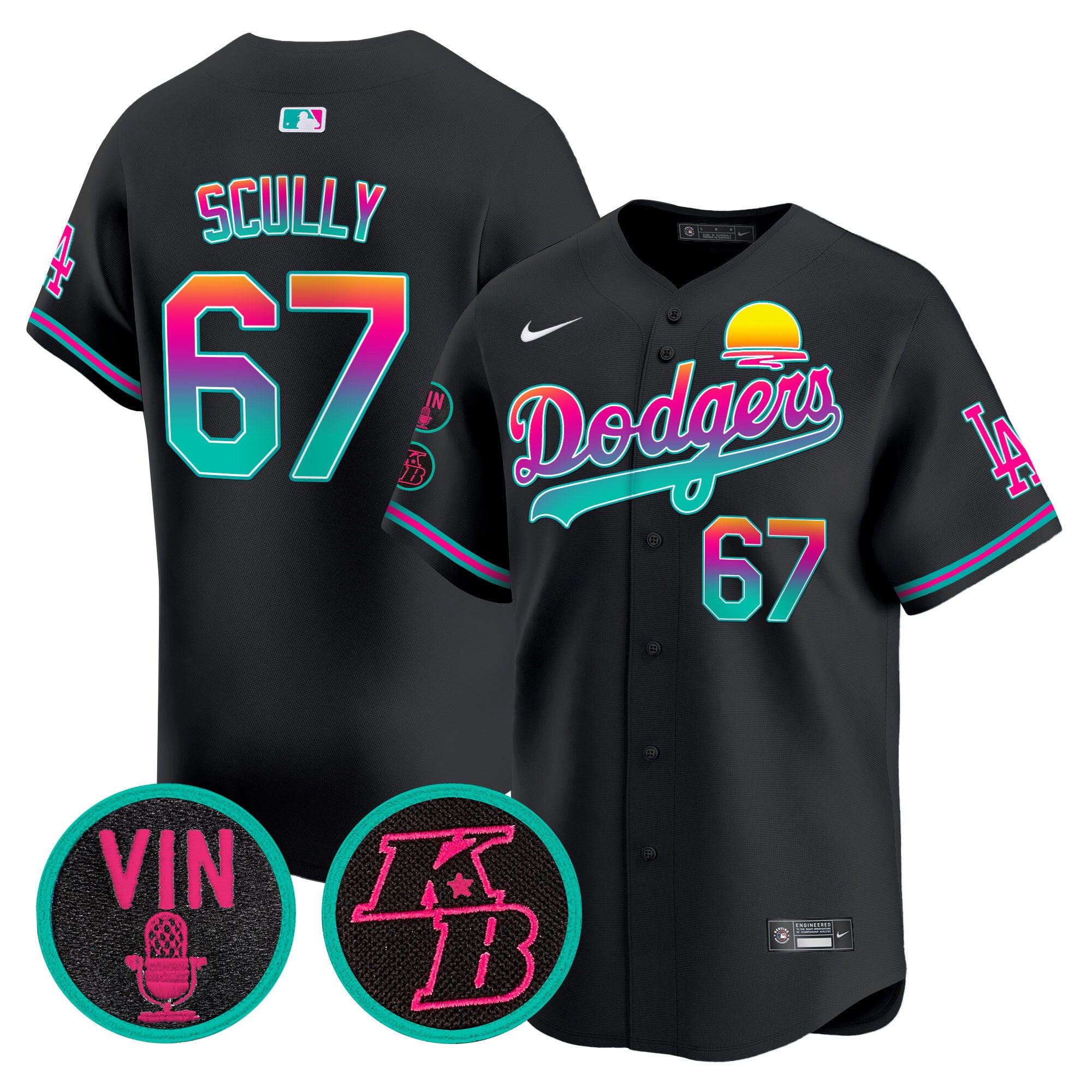 Men's Dodgers 2024 Los Angeles City Style Vapor Premier Limited Jersey V2 - All Stitched - Black, Vin Scully