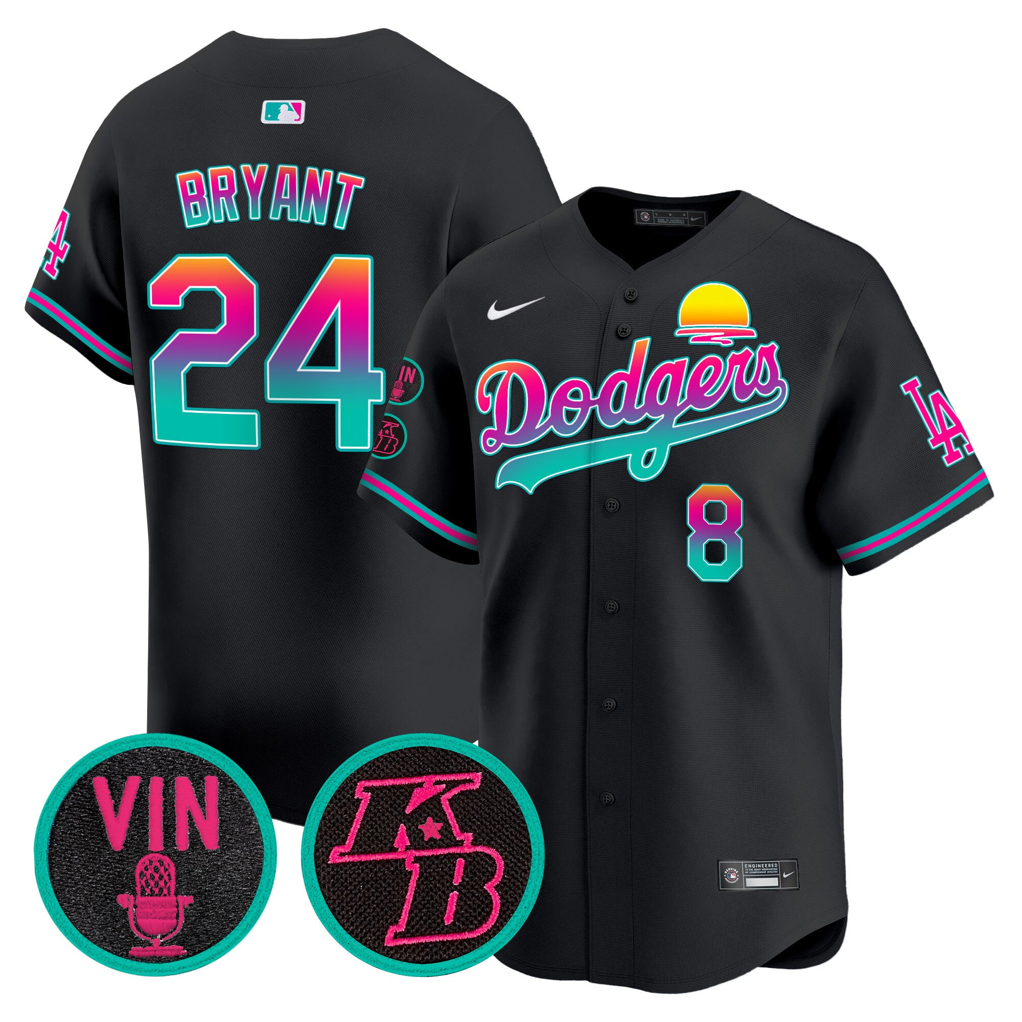Men's Dodgers 2024 Los Angeles City Style Vapor Premier Limited Jersey V2 - All Stitched - Black, Kobe Bryant