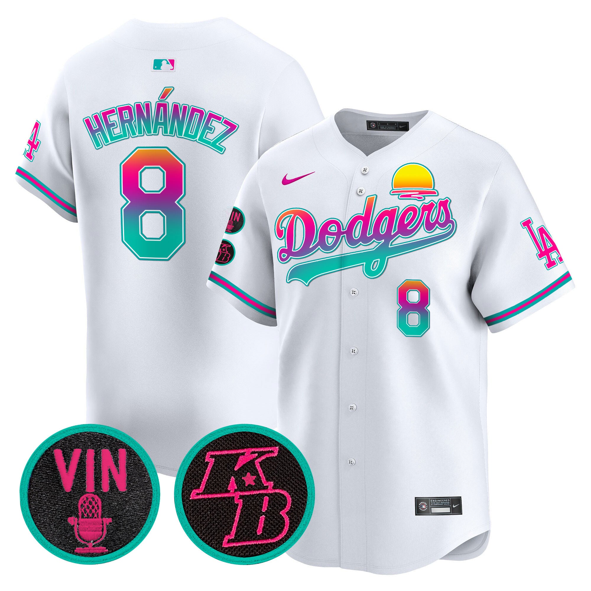 Men's Dodgers 2024 Los Angeles City Style Vapor Premier Limited Jersey V2 - All Stitched - White, Kike Hernandez