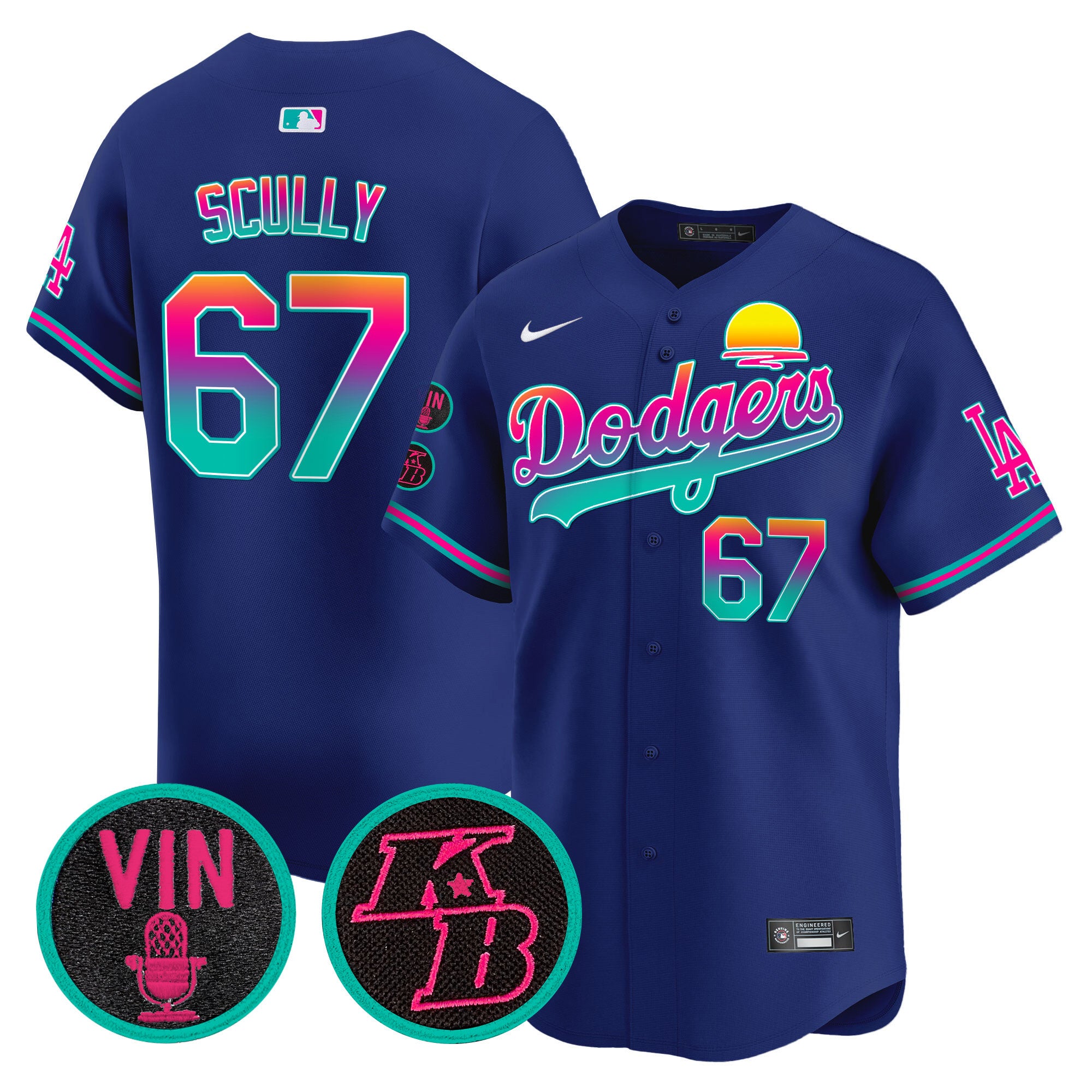 Men's Dodgers 2024 Los Angeles City Style Vapor Premier Limited Jersey V2 - All Stitched - Royal, Vin Scully
