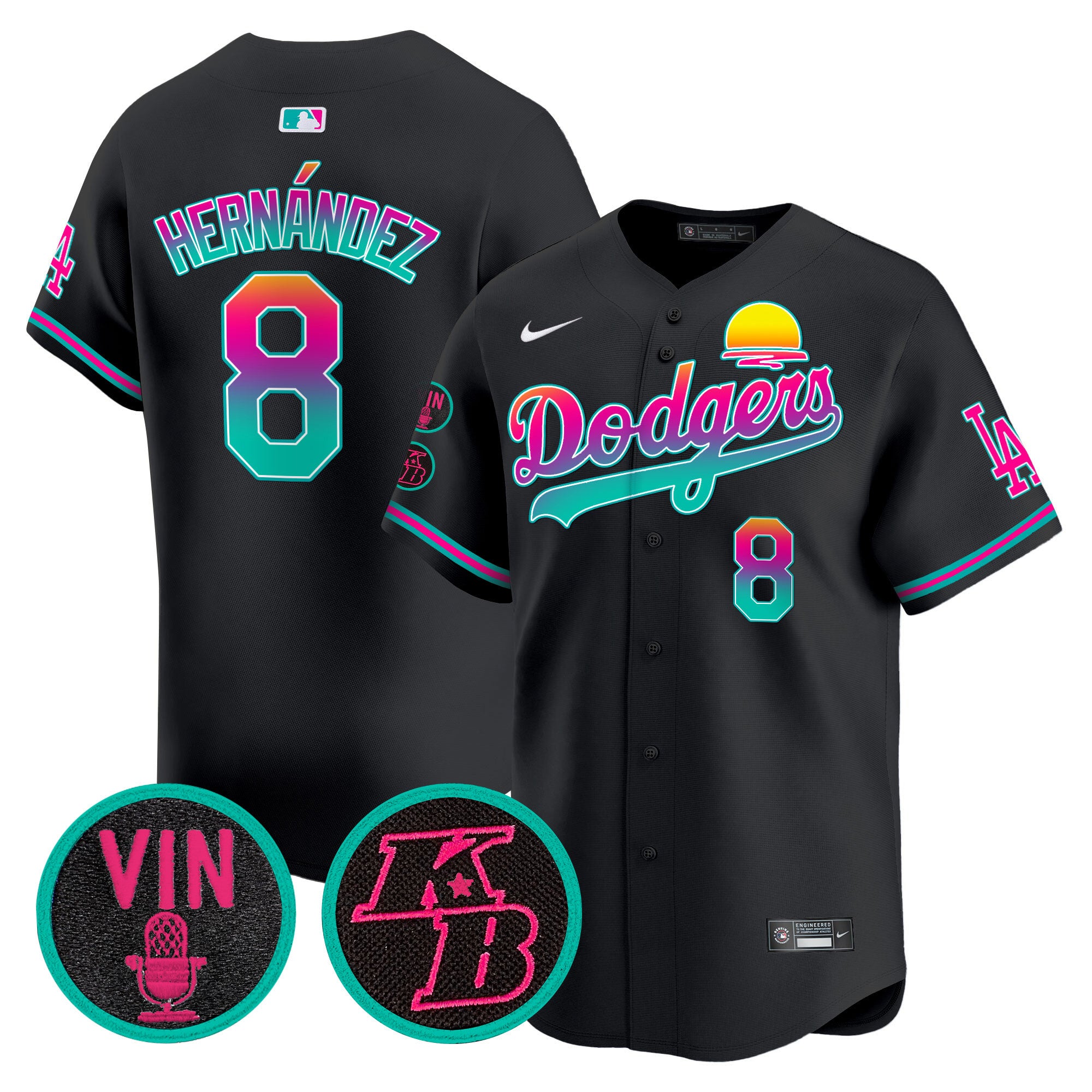 Men's Dodgers 2024 Los Angeles City Style Vapor Premier Limited Jersey V2 - All Stitched - Black, Kike Hernandez
