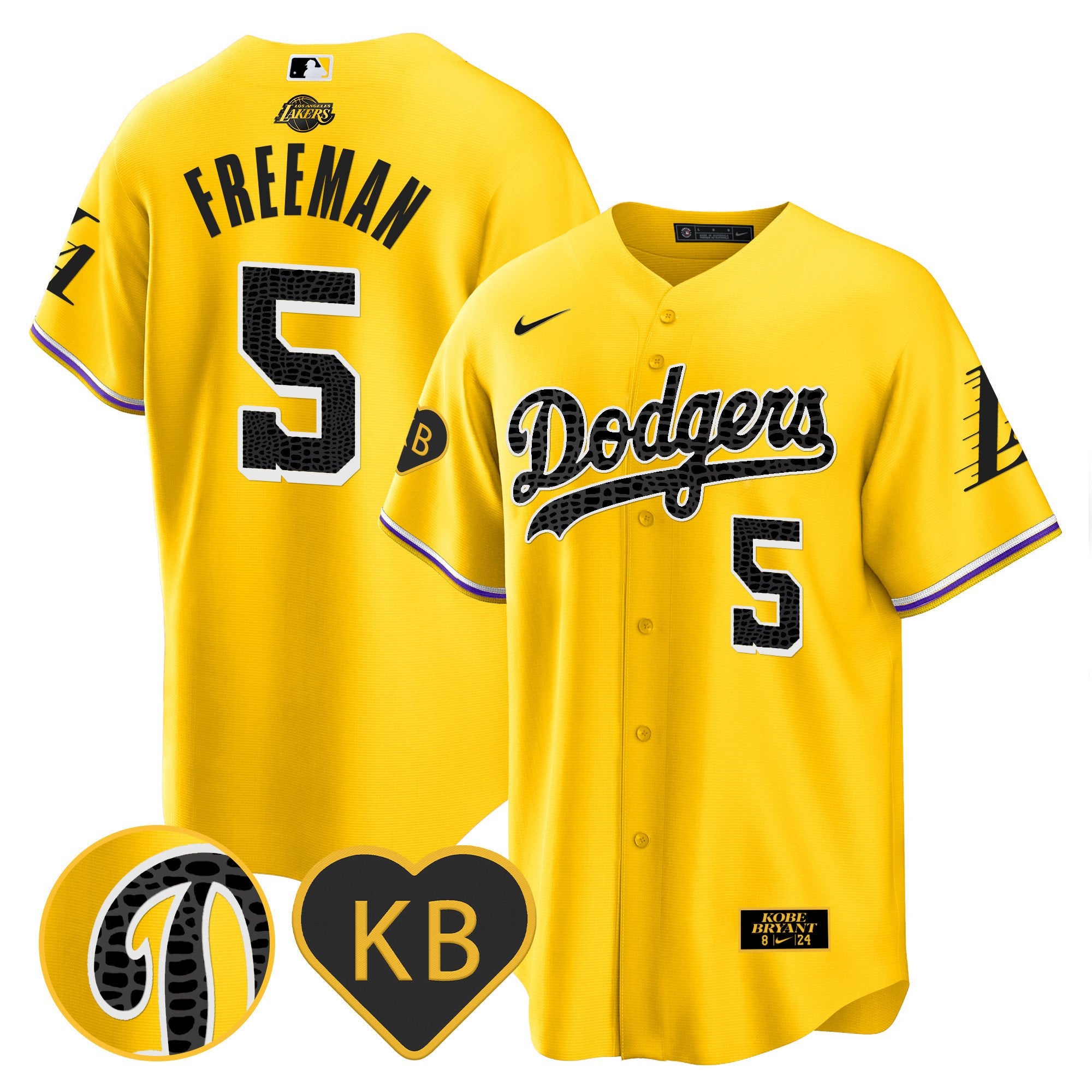 Men's Dodgers 2024 Mamba Baseball Jersey - All Stitched - Gold, Freddie Freeman