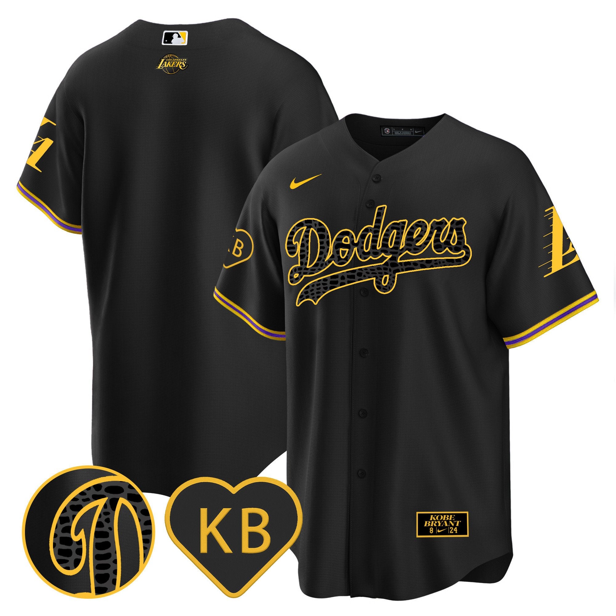 Men's Dodgers 2024 Mamba Baseball Jersey - All Stitched - Black, Team