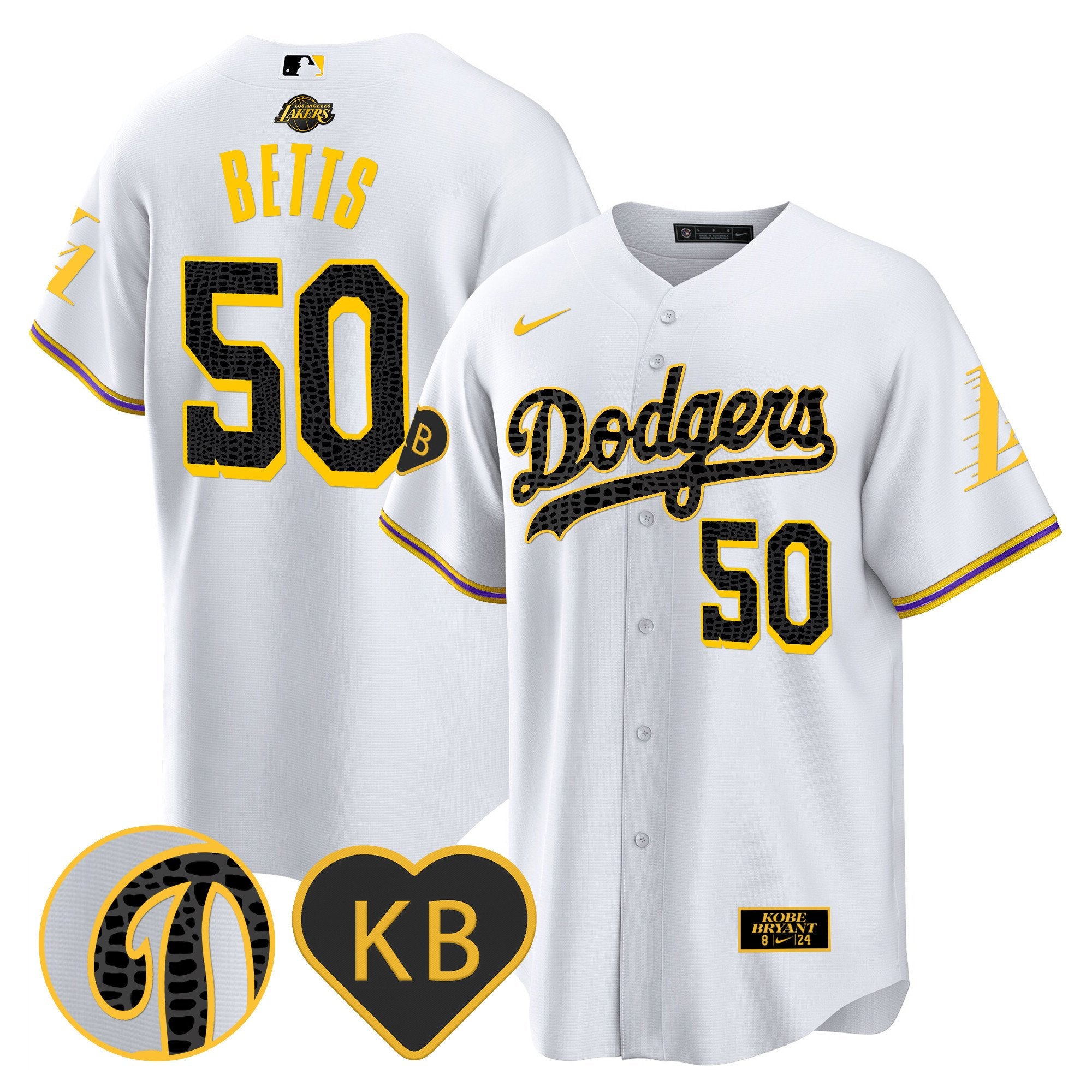 Men's Dodgers 2024 Mamba Baseball Jersey - All Stitched - White, Mookie Betts