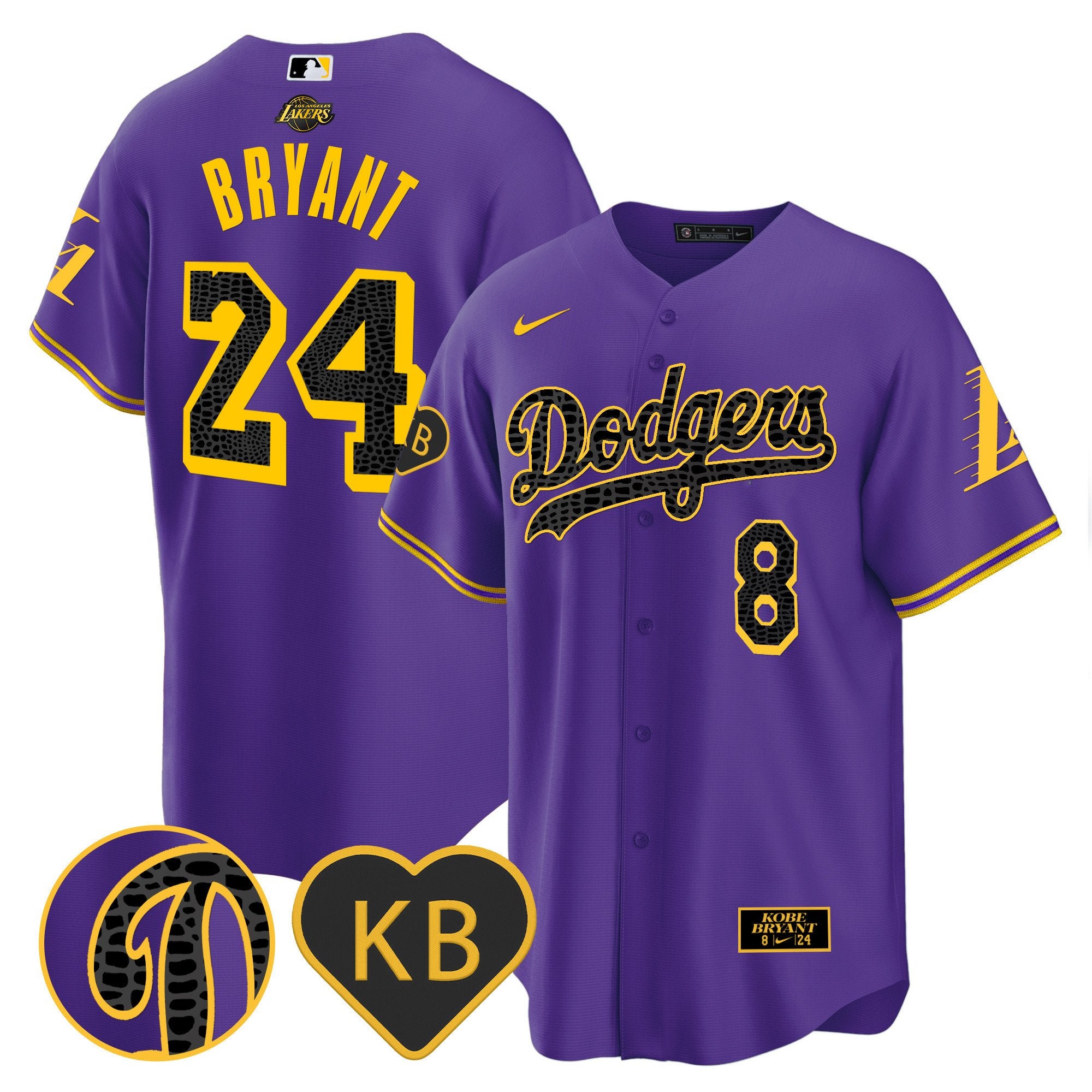 Men's Dodgers 2024 Mamba Baseball Jersey - All Stitched - Purple, Kobe Bryant
