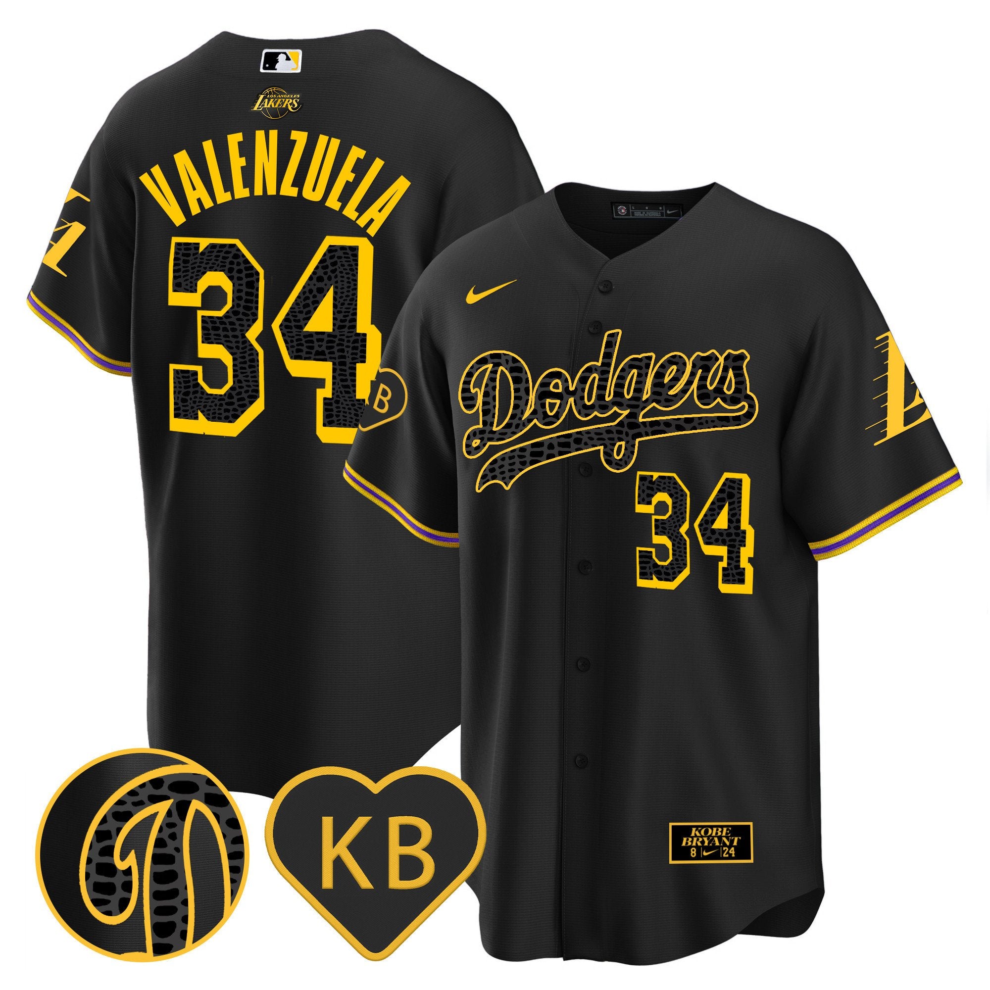 Men's Dodgers 2024 Mamba Baseball Jersey - All Stitched - Black, Fernando Valenzuela
