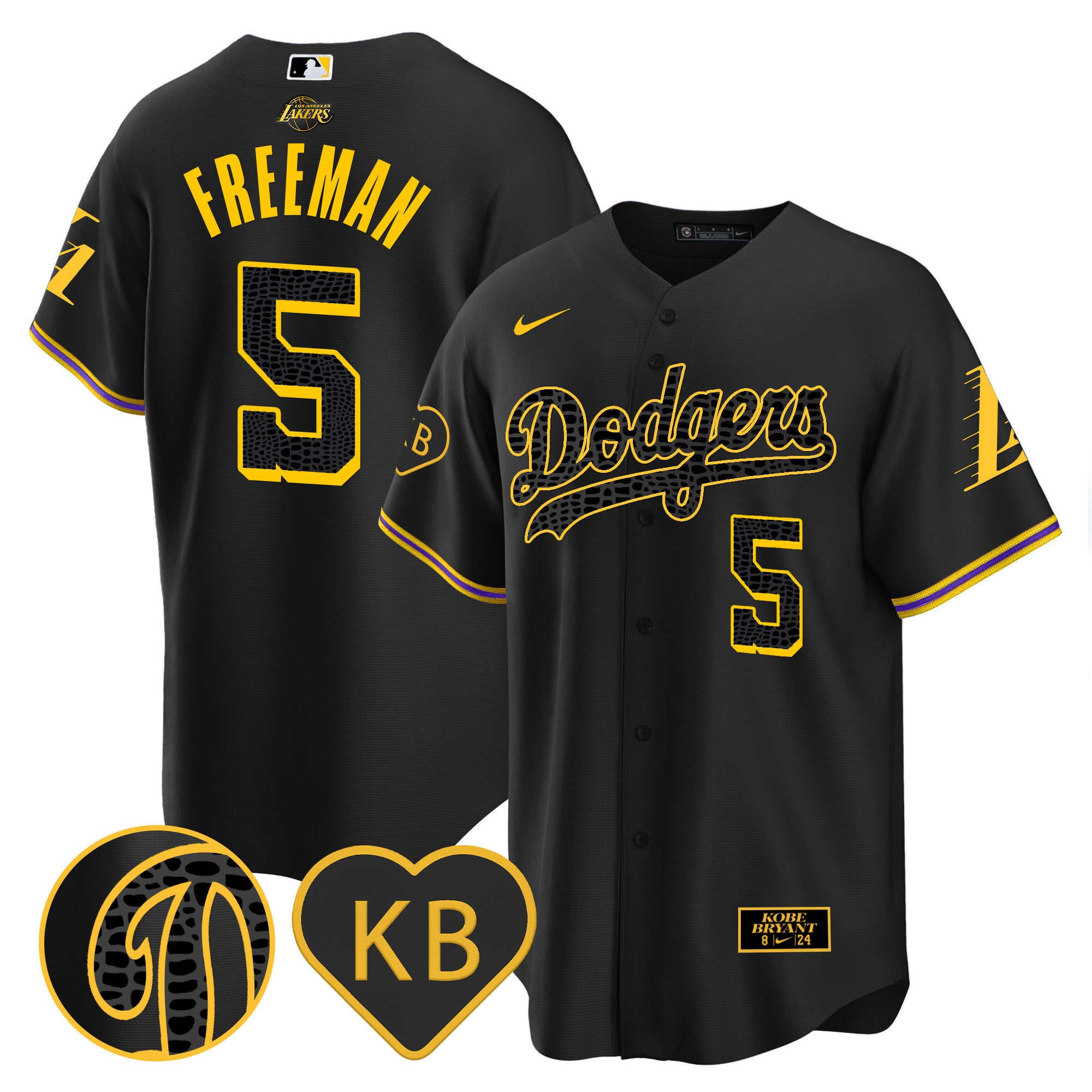 Men's Dodgers 2024 Mamba Baseball Jersey - All Stitched - Black, Freddie Freeman