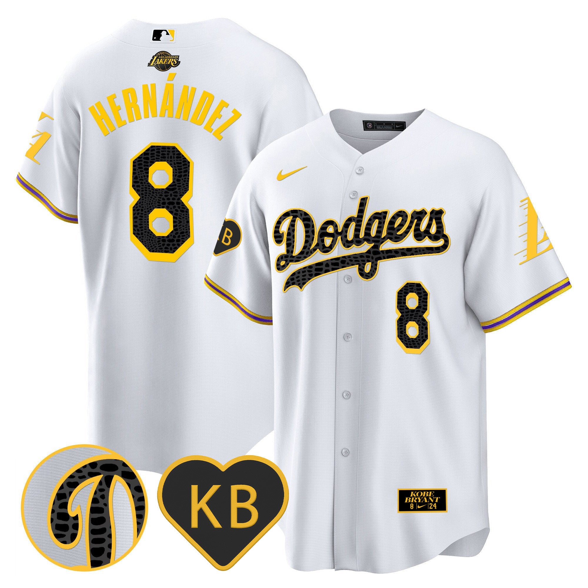 Men's Dodgers 2024 Mamba Baseball Jersey - All Stitched - White, Kike Hernandez
