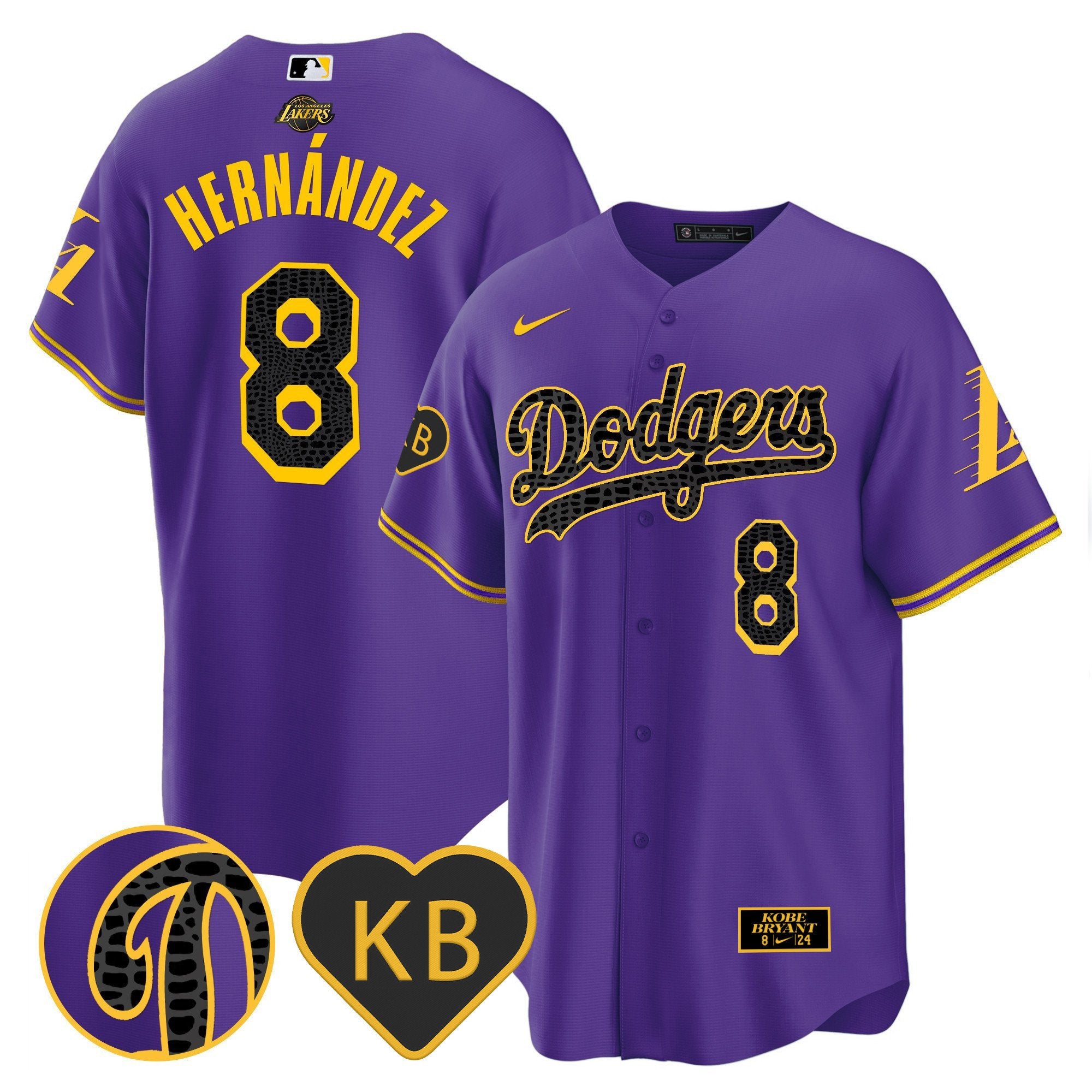 Men's Dodgers 2024 Mamba Baseball Jersey - All Stitched - Purple, Kike Hernandez