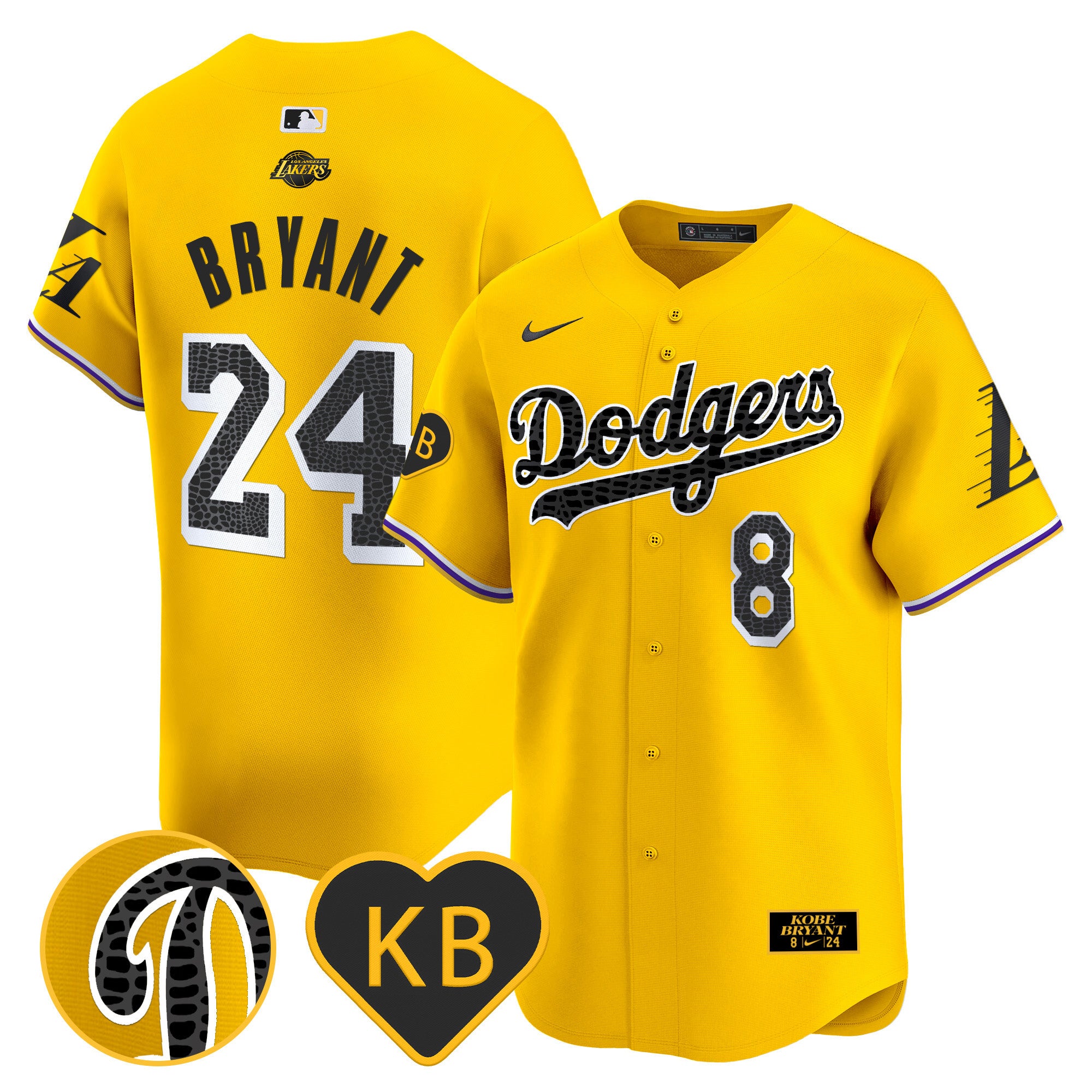 Men's Dodgers 2024 Mamba Vapor Premier Limited Jersey - All Stitched - Gold, Kobe Bryant