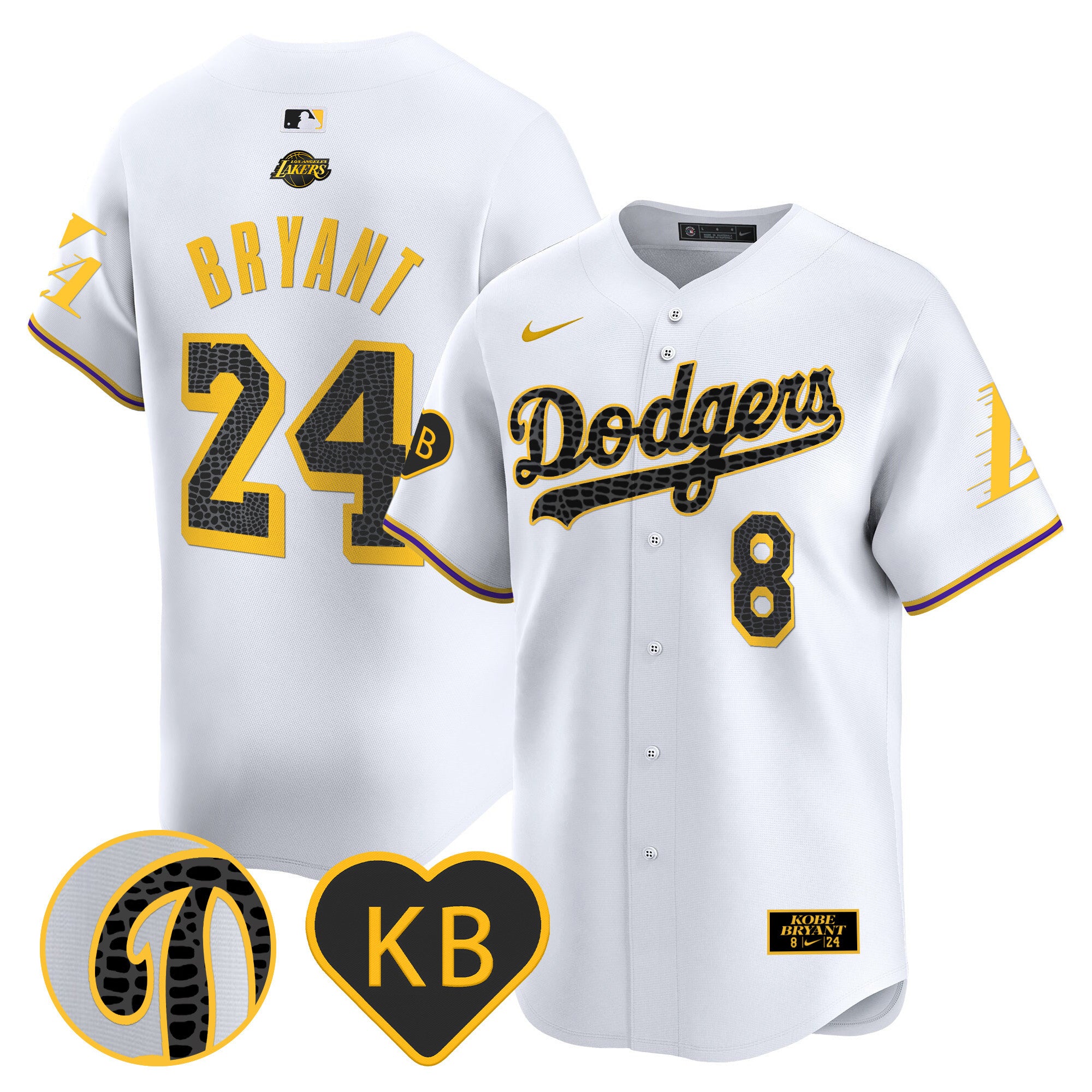Men's Dodgers 2024 Mamba Vapor Premier Limited Jersey - All Stitched - White, Kobe Bryant
