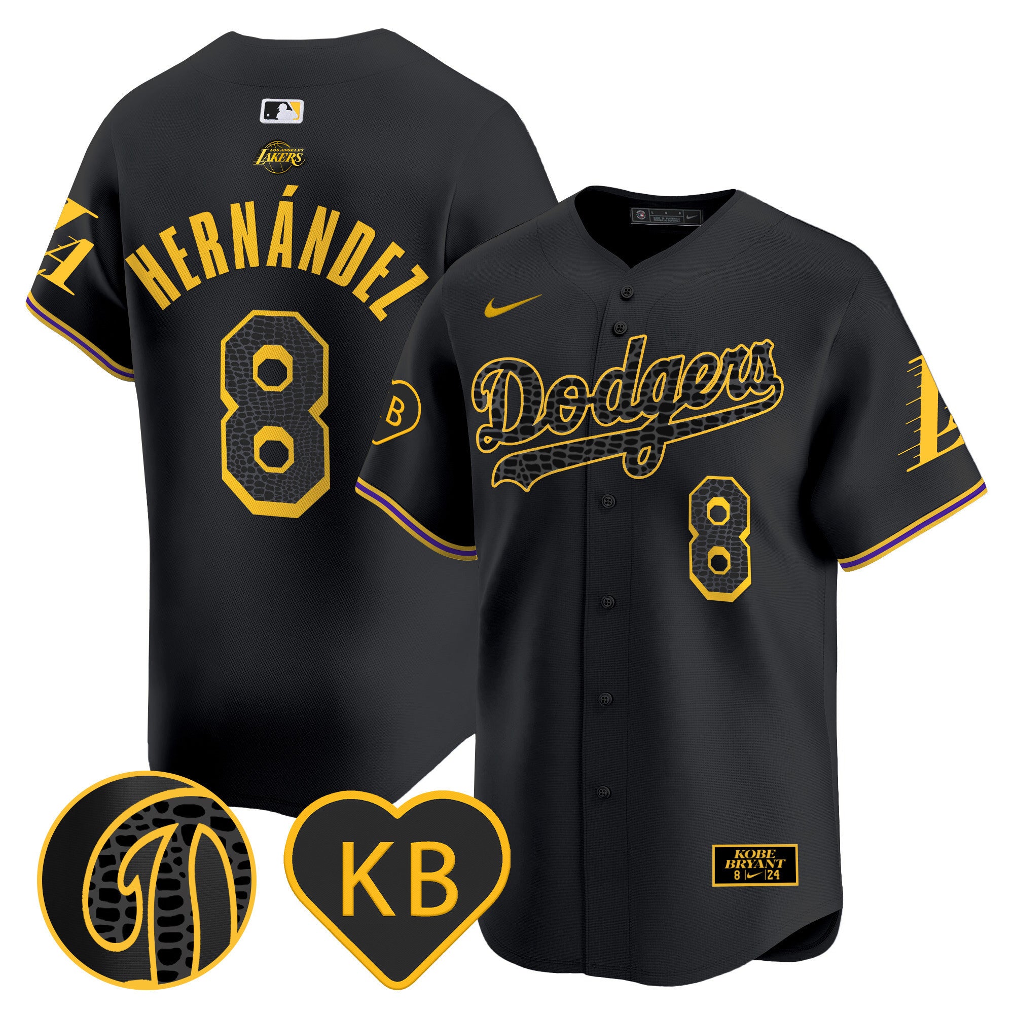 Men's Dodgers 2024 Mamba Vapor Premier Limited Jersey - All Stitched - Black, Kike Hernandez