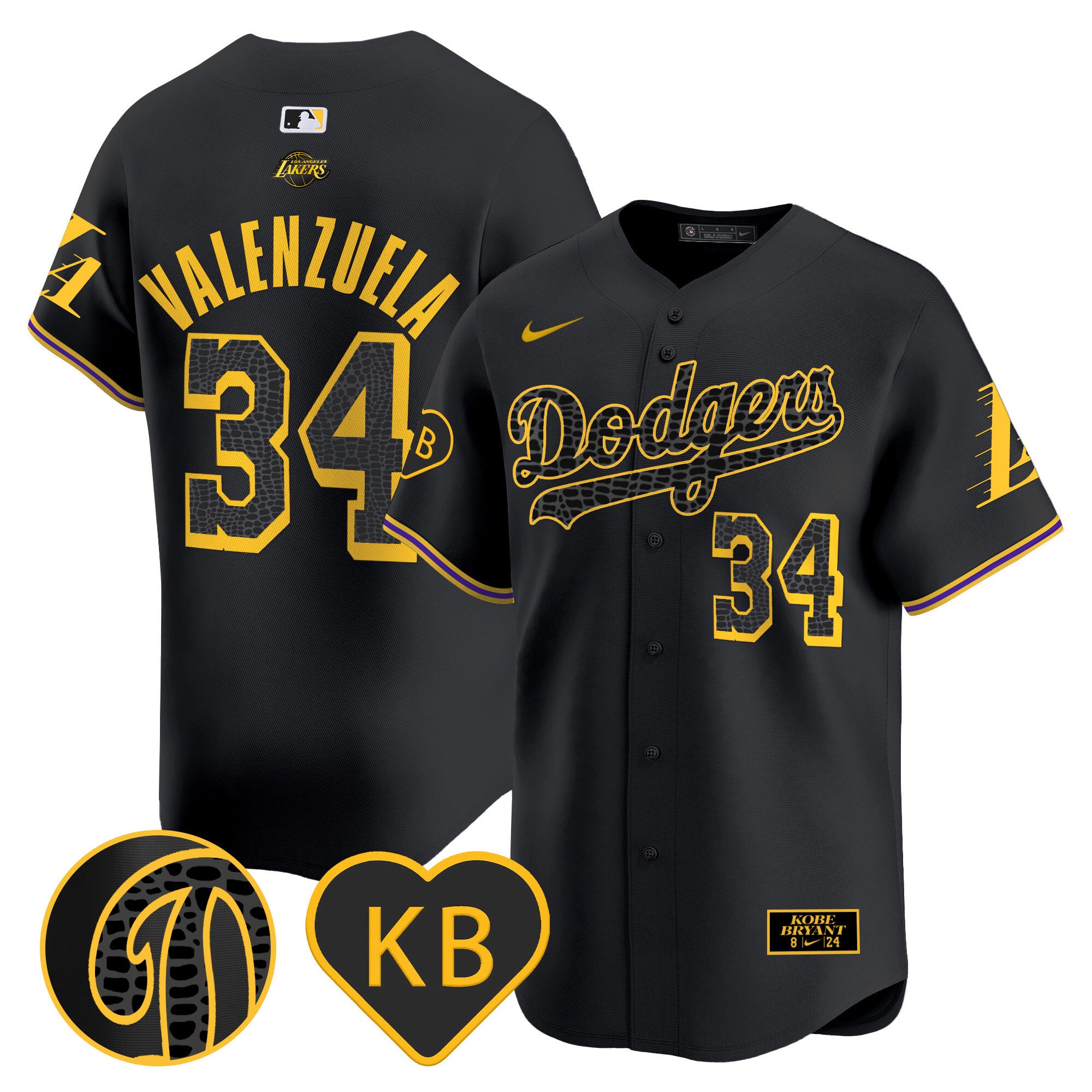 Men's Dodgers 2024 Mamba Vapor Premier Limited Jersey - All Stitched - Black, Fernando Valenzuela