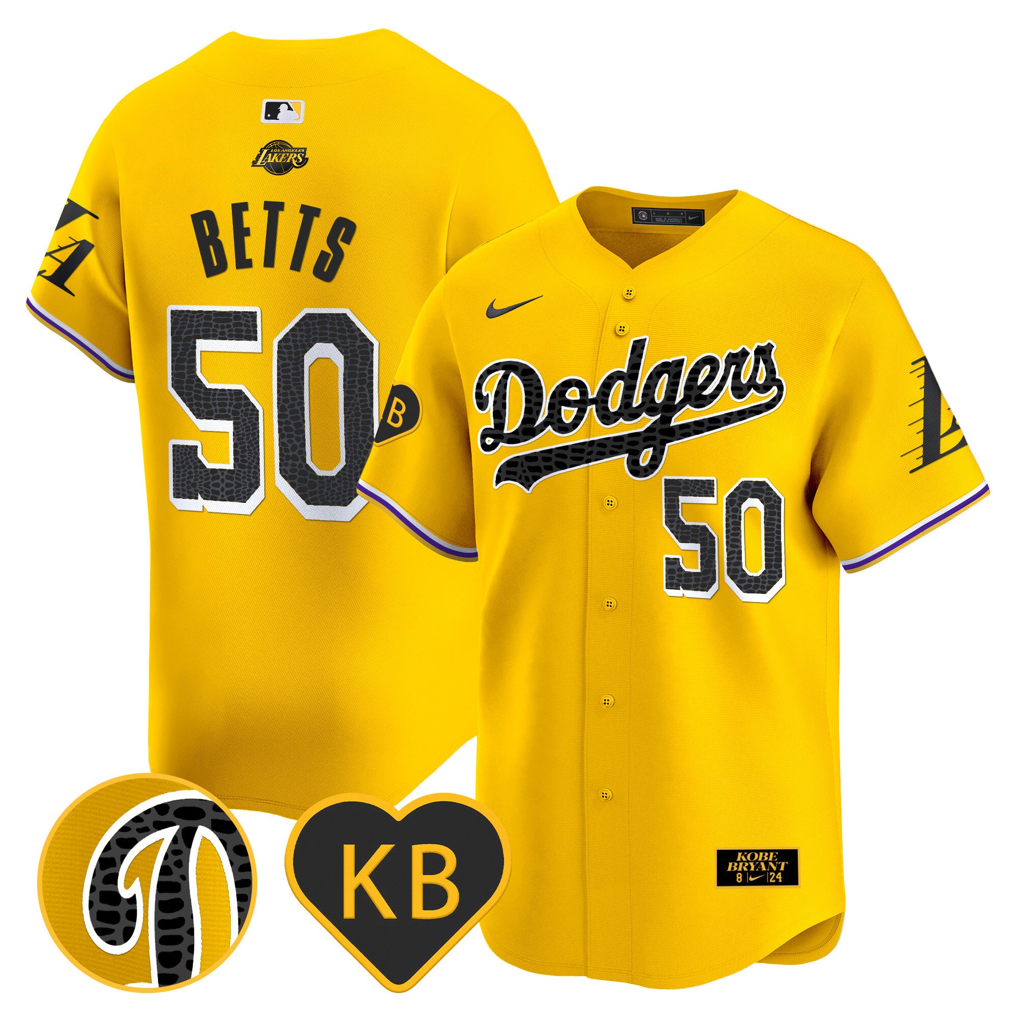 Men's Dodgers 2024 Mamba Vapor Premier Limited Jersey - All Stitched - Gold, Mookie Betts