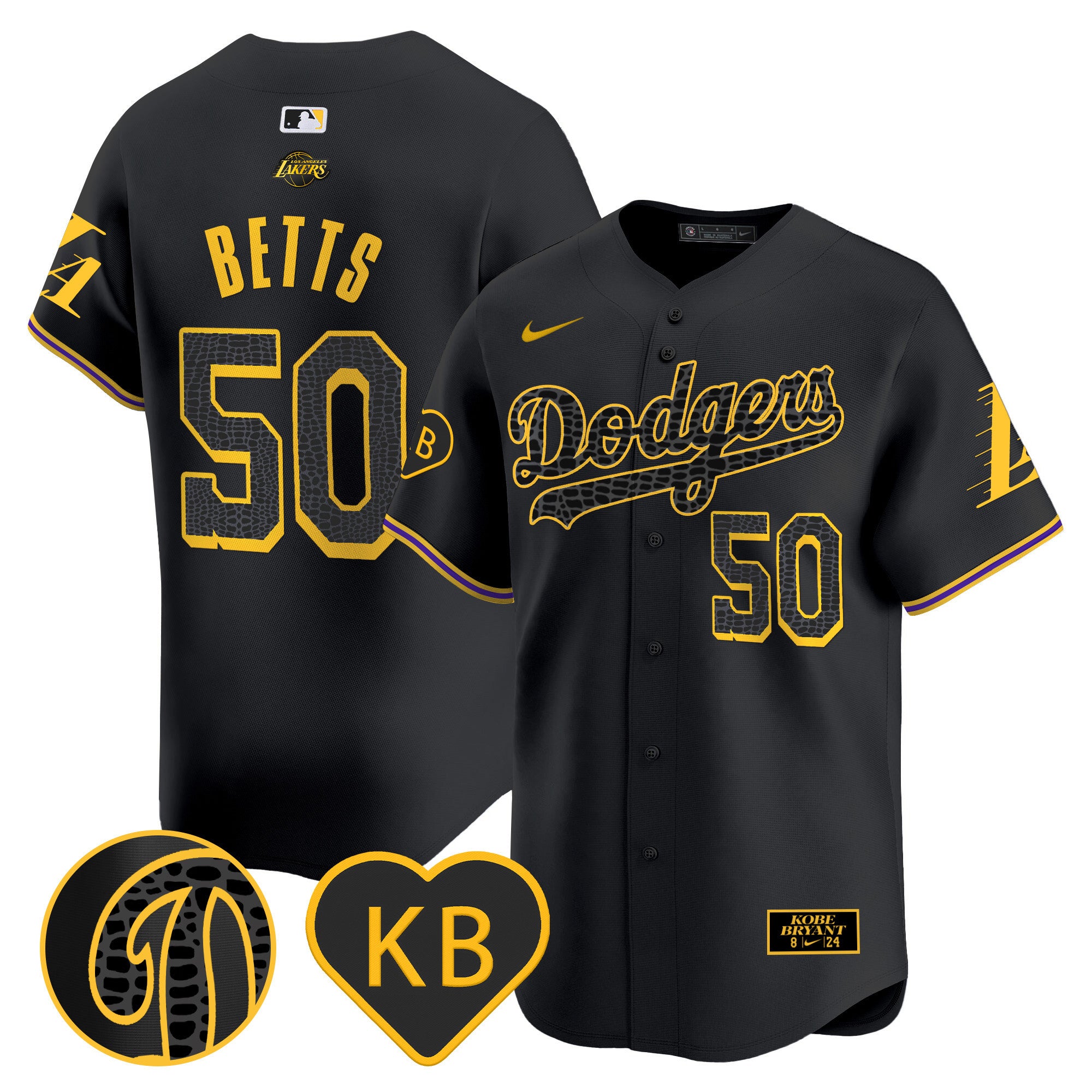 Men's Dodgers 2024 Mamba Vapor Premier Limited Jersey - All Stitched - Black, Mookie Betts