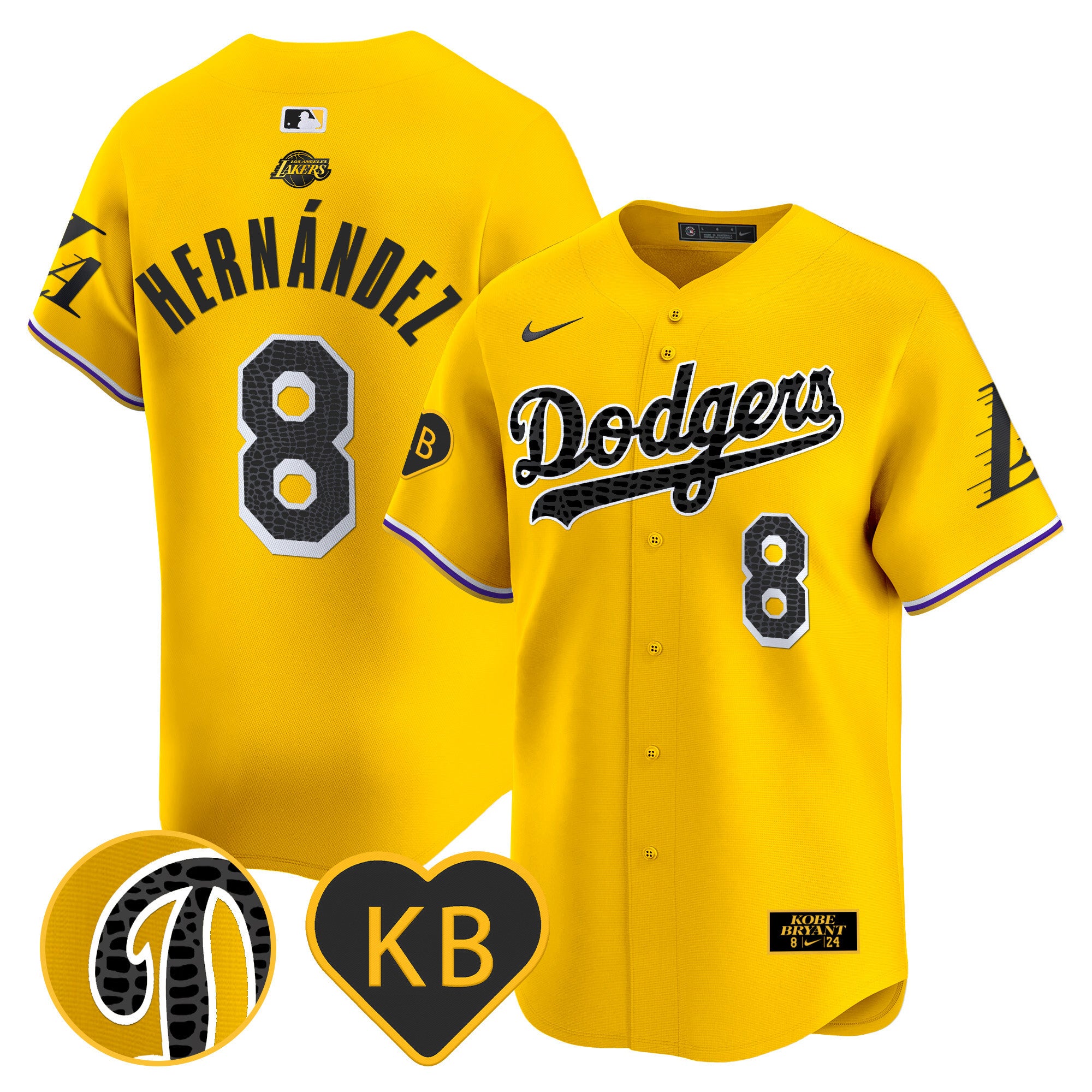 Men's Dodgers 2024 Mamba Vapor Premier Limited Jersey - All Stitched - Gold, Kike Hernandez