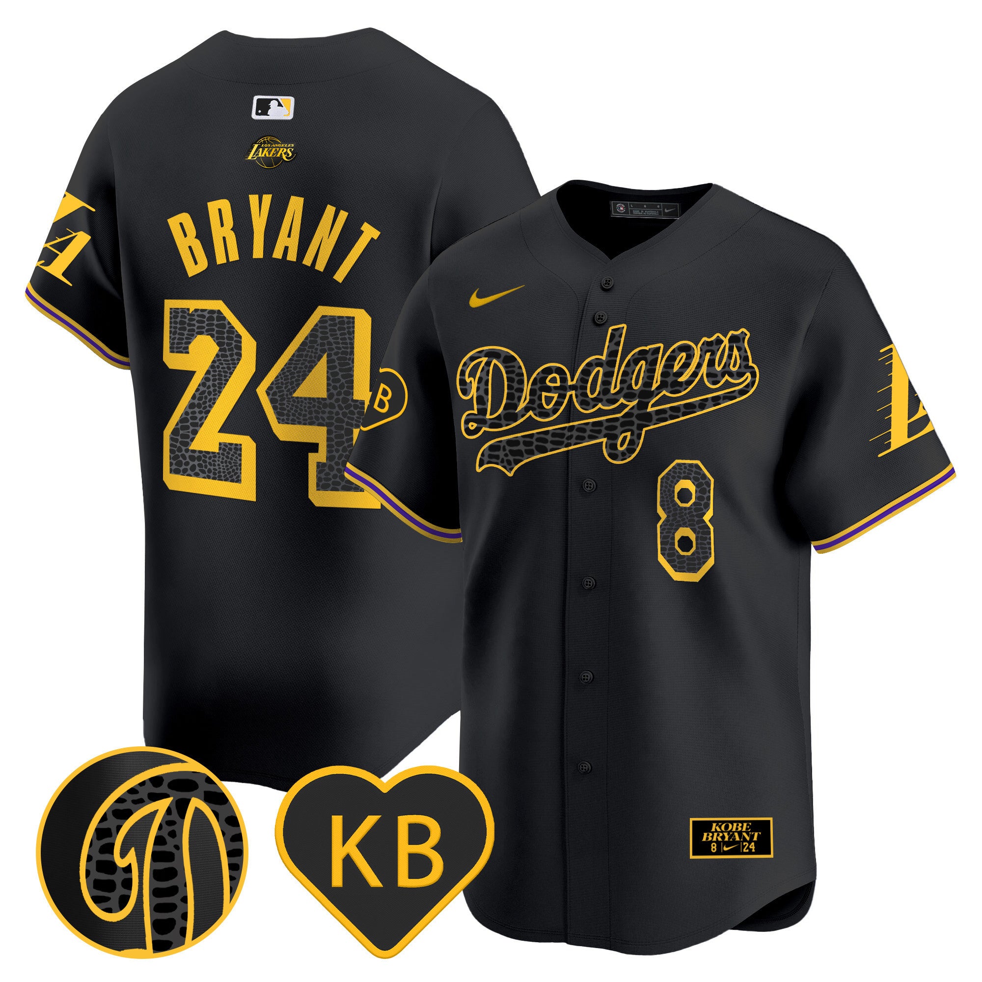 Men's Dodgers 2024 Mamba Vapor Premier Limited Jersey - All Stitched - Black, Kobe Bryant