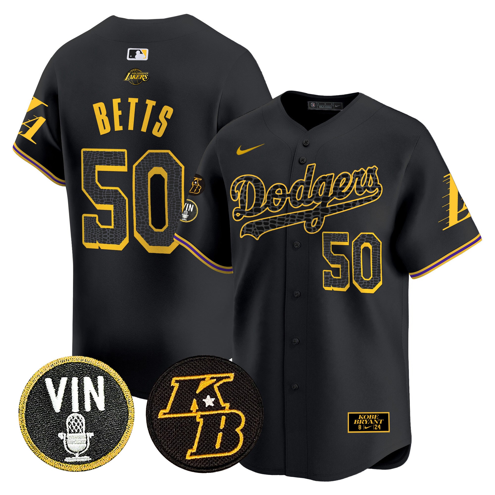 Men's Dodgers 2024 Mamba Vapor Premier Limited Jersey V2 - All Stitched - Black, Mookie Betts