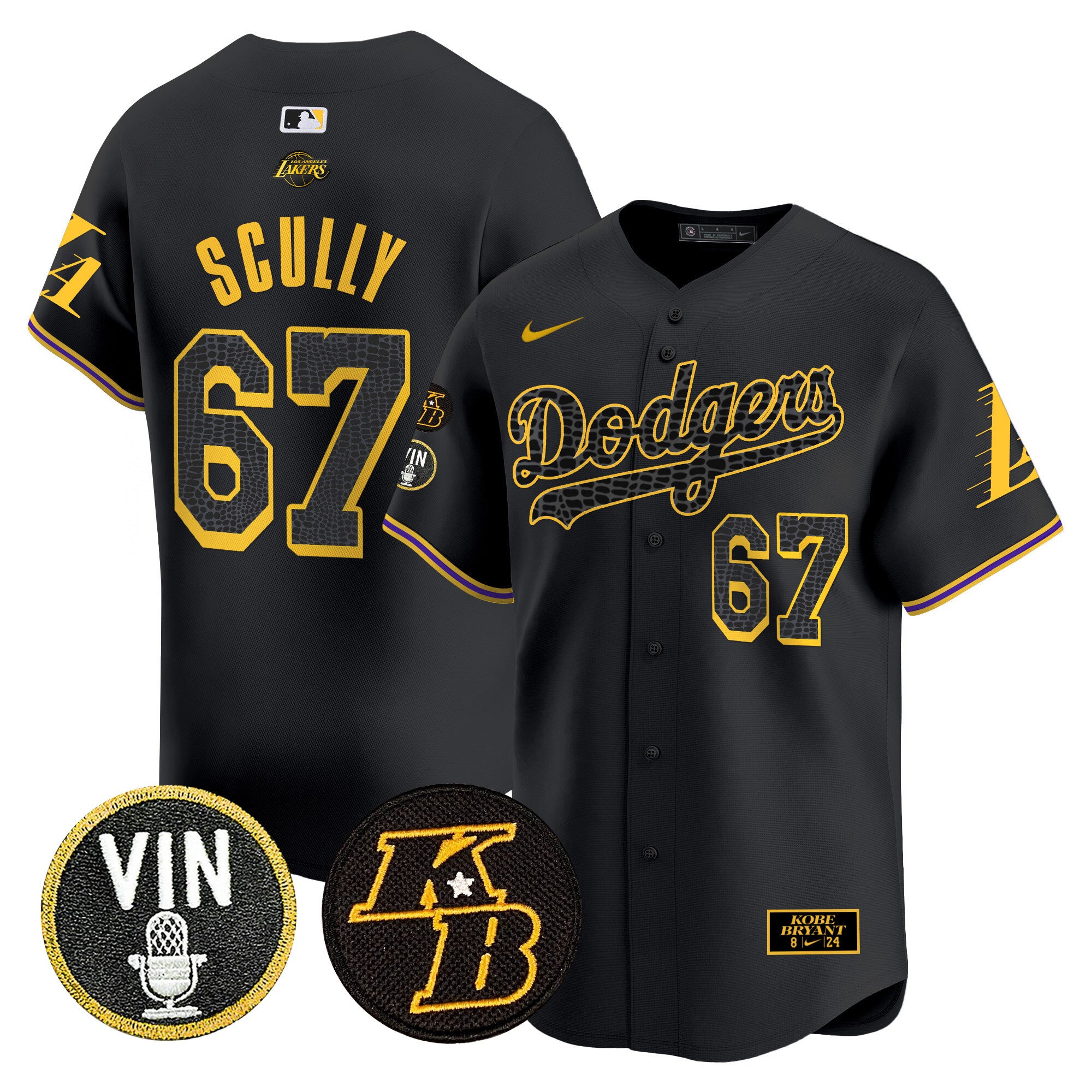 Men's Dodgers 2024 Mamba Vapor Premier Limited Jersey V2 - All Stitched - Black, Vin Scully