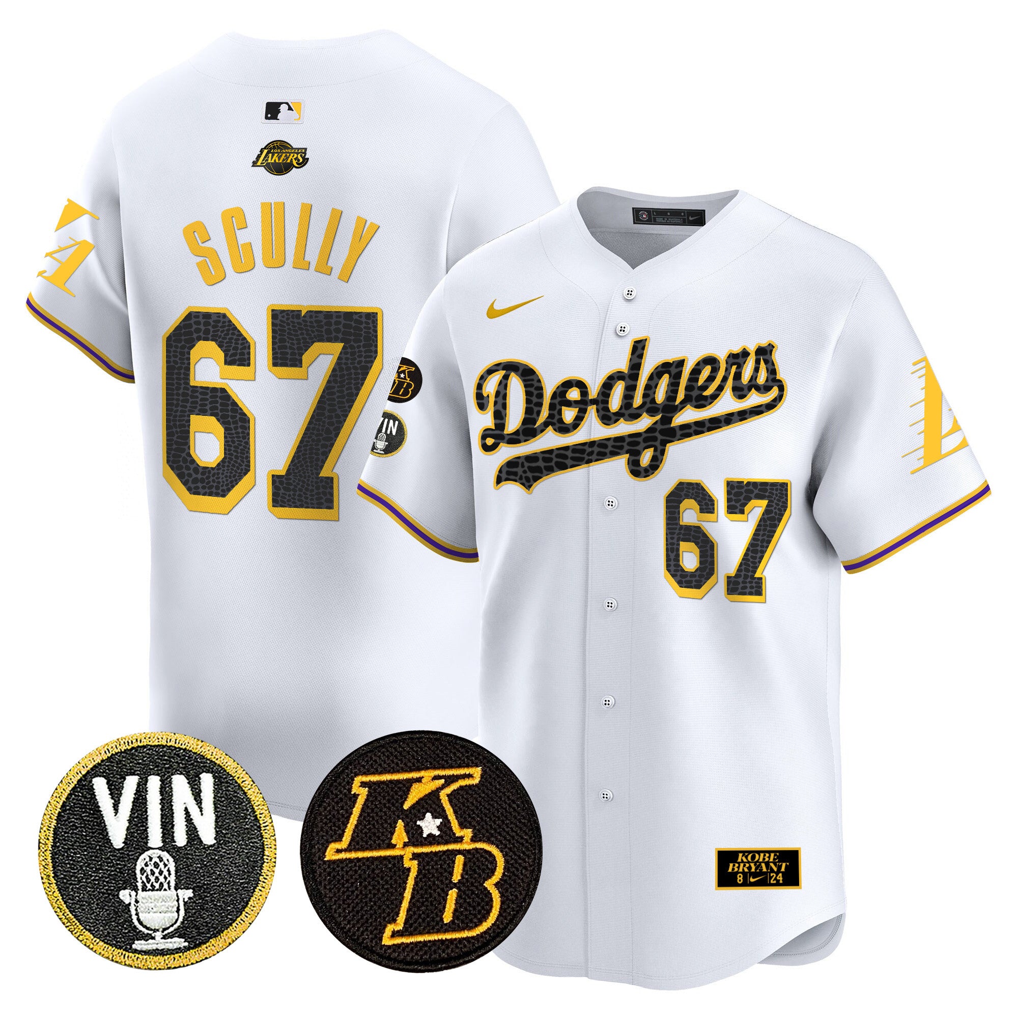 Men's Dodgers 2024 Mamba Vapor Premier Limited Jersey V2 - All Stitched - White, Vin Scully