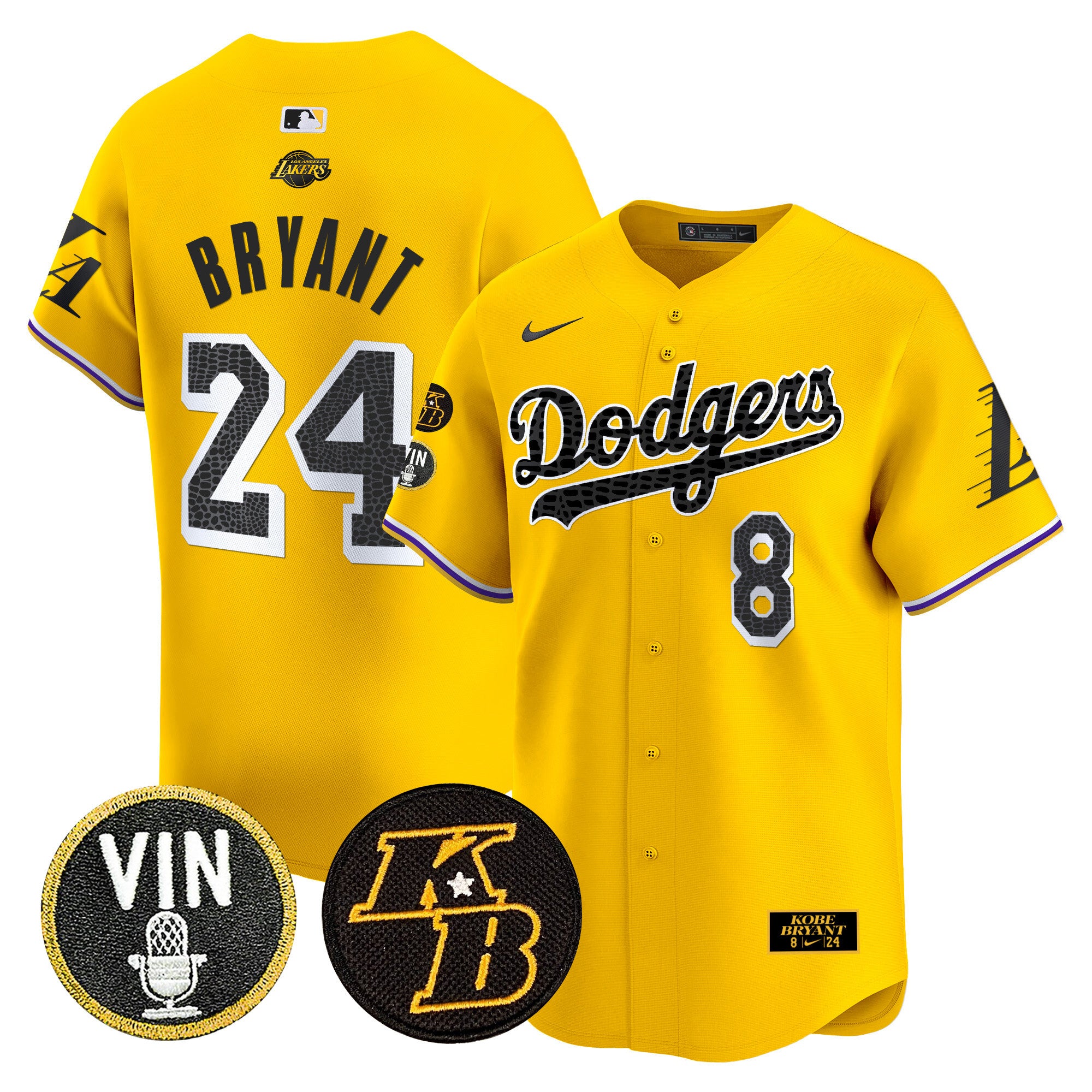 Men's Dodgers 2024 Mamba Vapor Premier Limited Jersey V2 - All Stitched - Gold, Kobe Bryant
