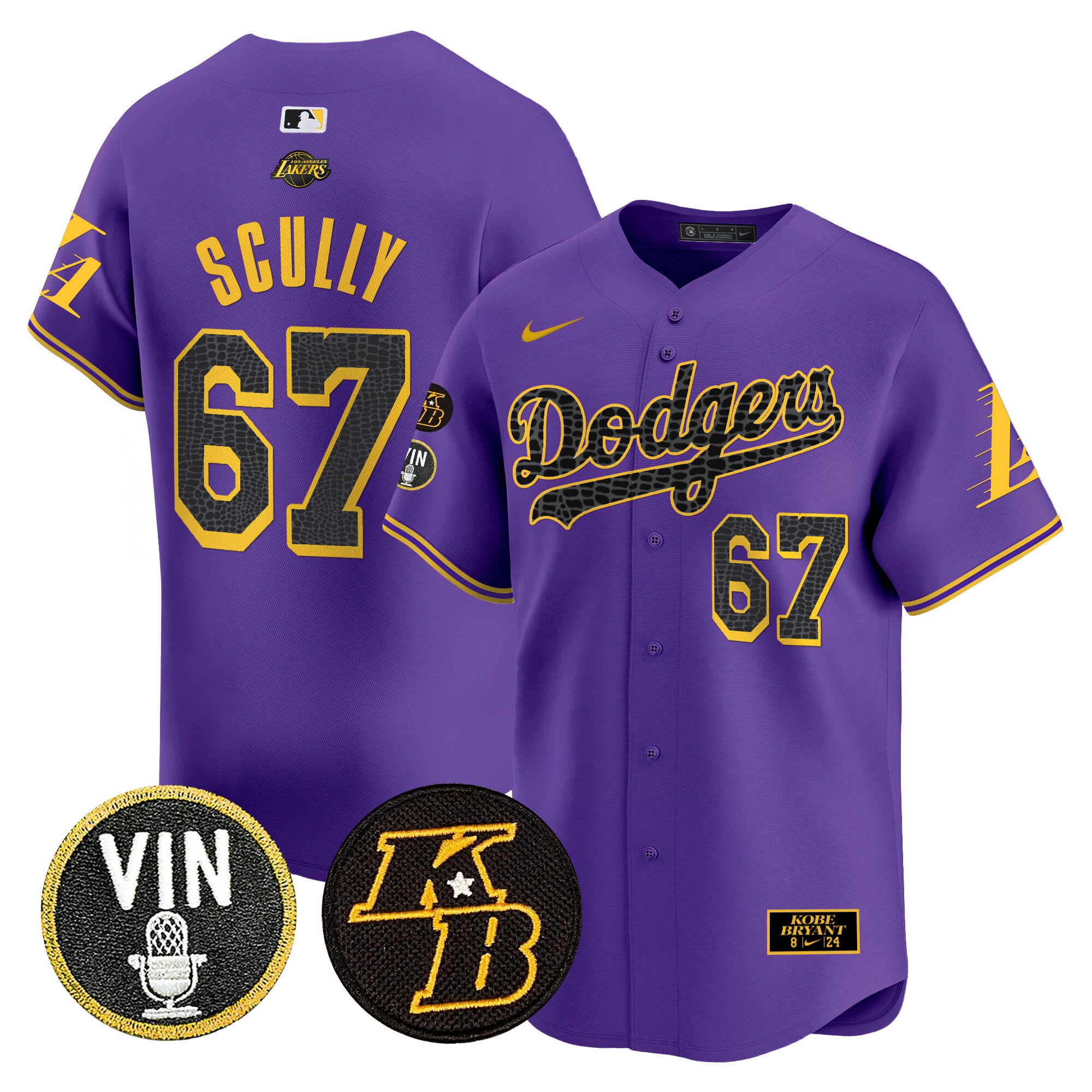 Men's Dodgers 2024 Mamba Vapor Premier Limited Jersey V2 - All Stitched - Purple, Vin Scully
