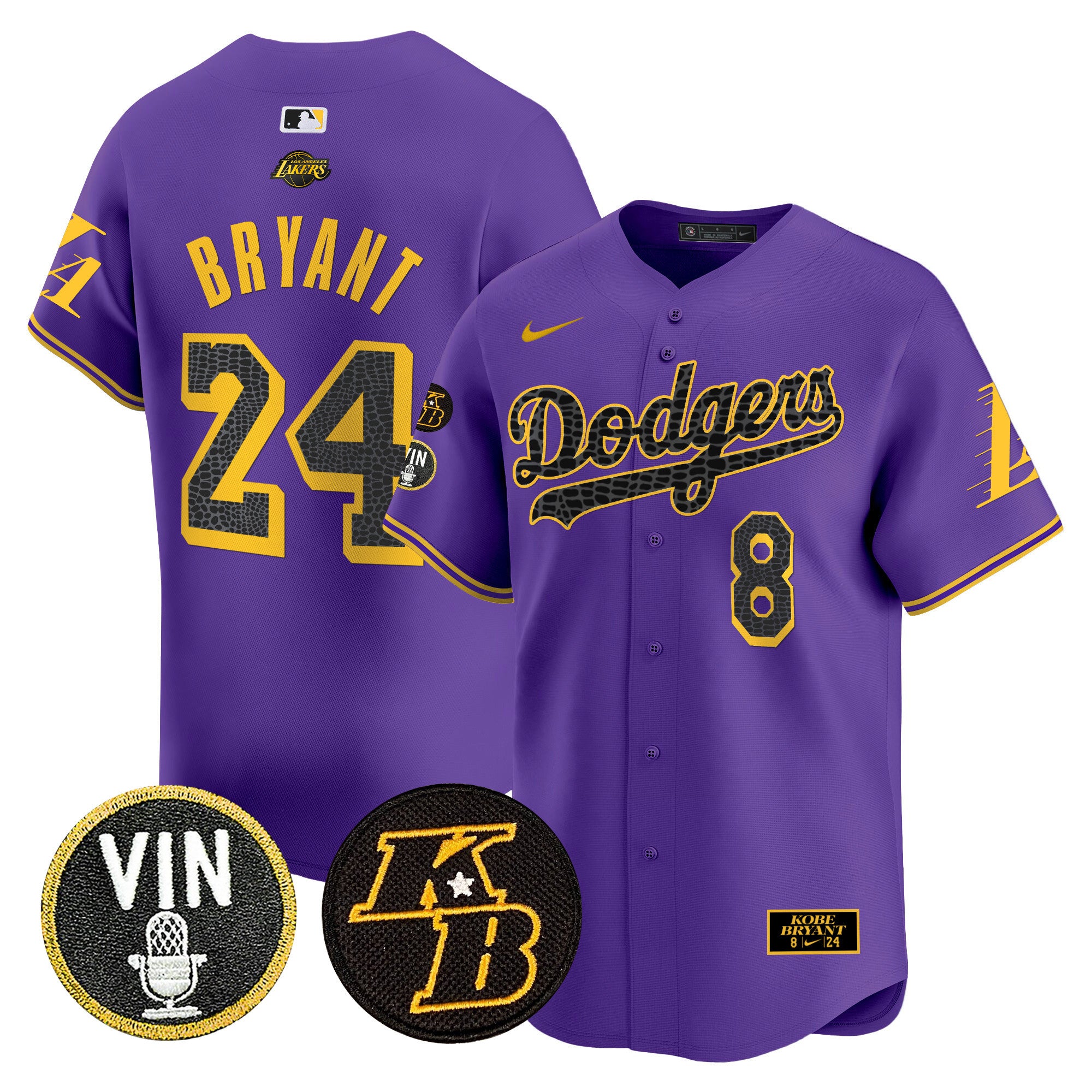 Men's Dodgers 2024 Mamba Vapor Premier Limited Jersey V2 - All Stitched - Purple, Kobe Bryant