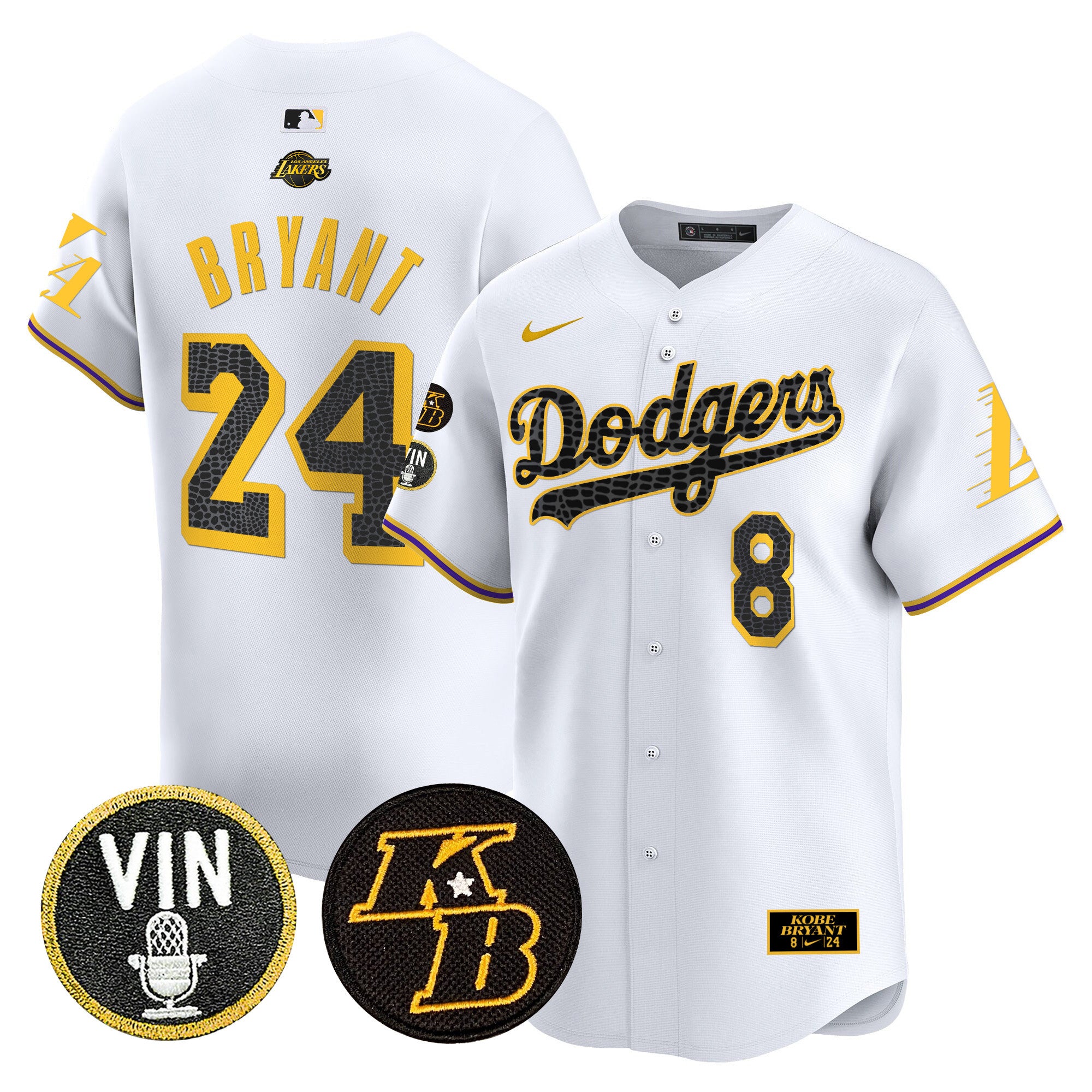 Men's Dodgers 2024 Mamba Vapor Premier Limited Jersey V2 - All Stitched - White, Kobe Bryant