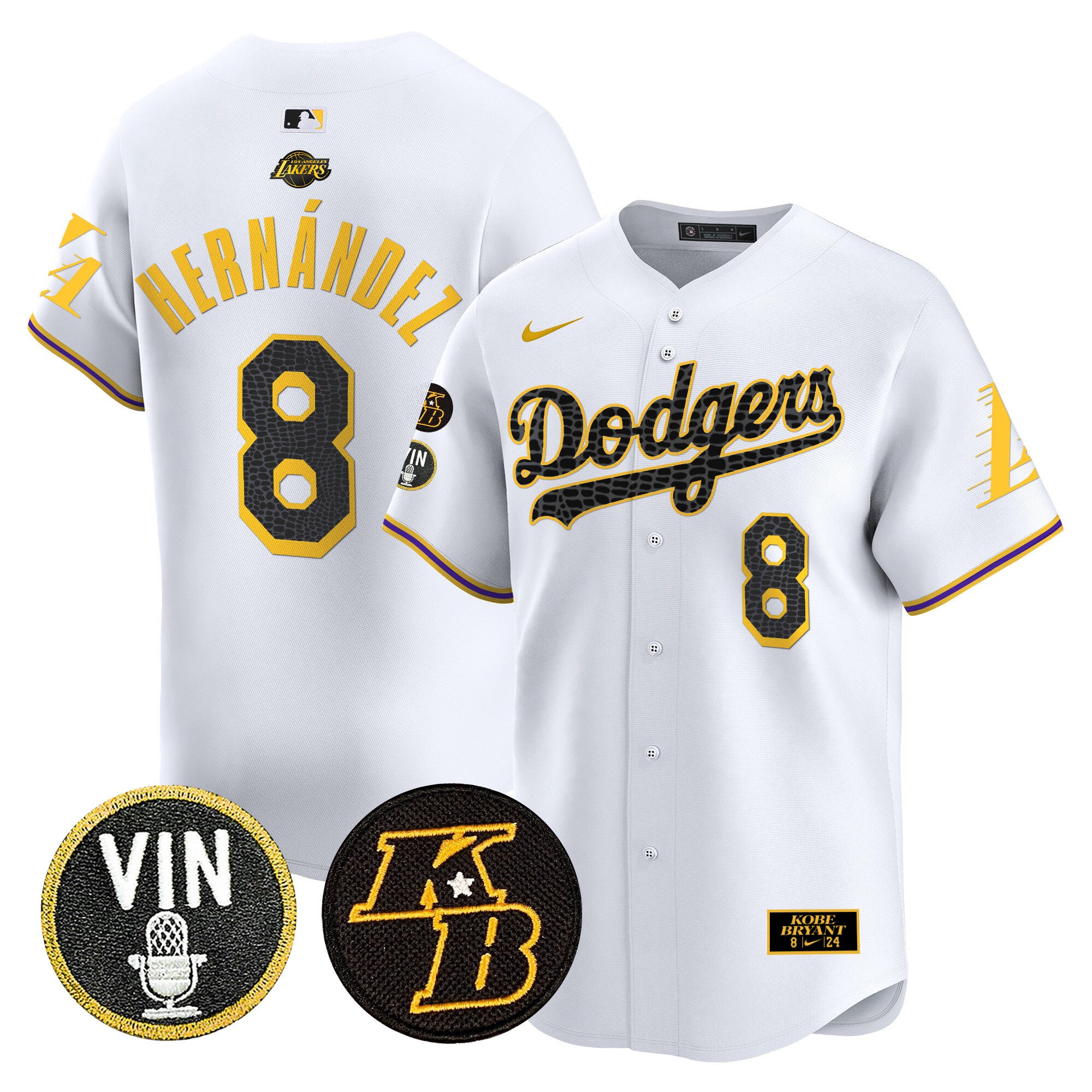 Men's Dodgers 2024 Mamba Vapor Premier Limited Jersey V2 - All Stitched - White, Kike Hernandez