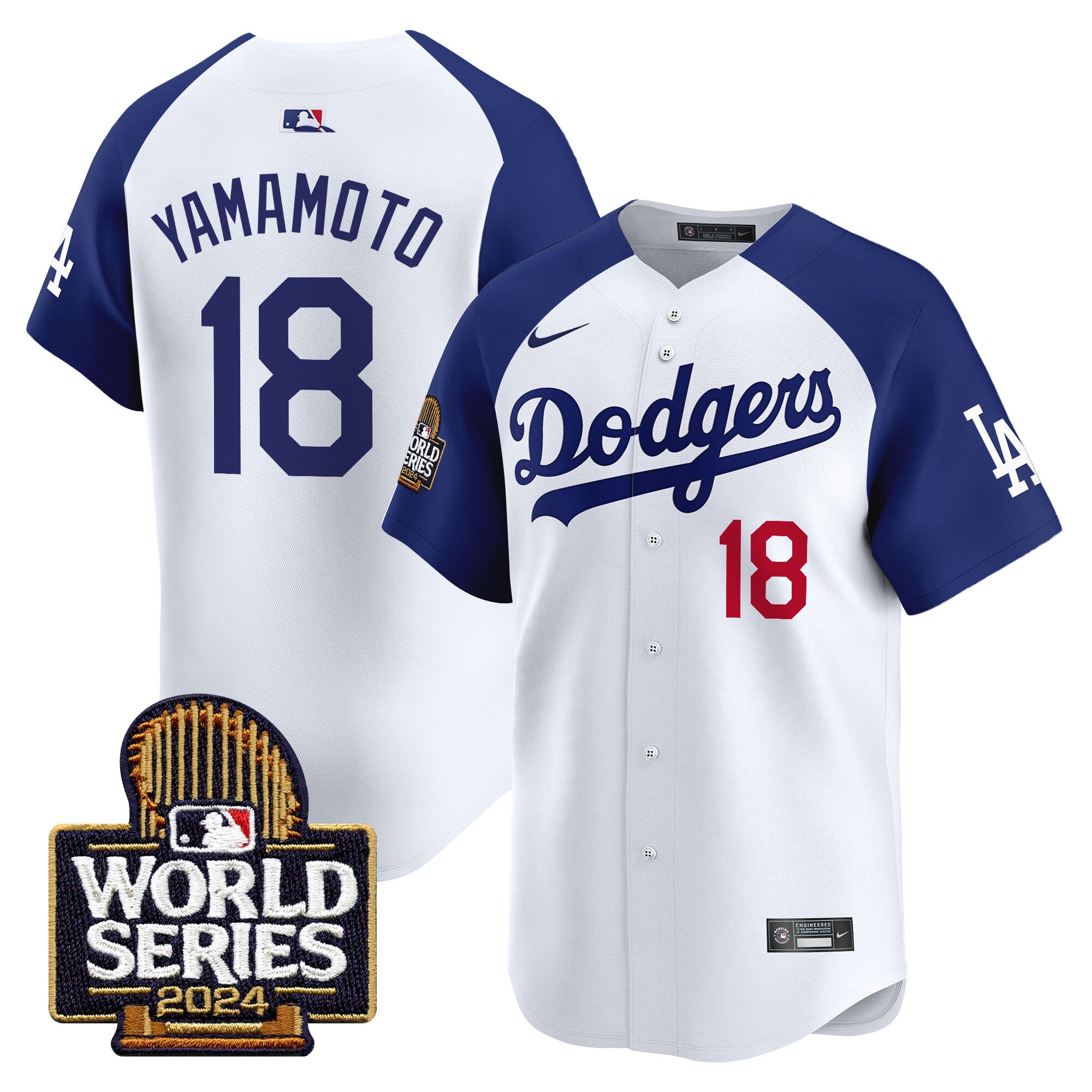 Men's Dodgers 2024 World Series Vapor Premier Limited Jersey - All Stitched - Alternate White, Yamamoto