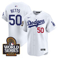 Men's Dodgers 2024 World Series Vapor Premier Limited Jersey - All Stitched - White, Mookie Betts