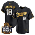 Men's Dodgers 2024 World Series Vapor Premier Limited Jersey - All Stitched - Black Gold, Yamamoto