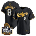 Men's Dodgers 2024 World Series Vapor Premier Limited Jersey - All Stitched - Black Gold, Kike Hernandez