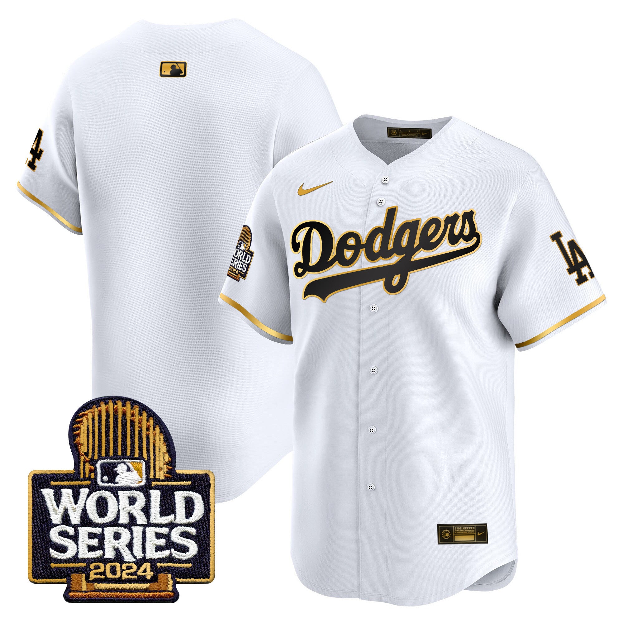 Men's Dodgers 2024 World Series Vapor Premier Limited Jersey - All Stitched - White Gold, Team
