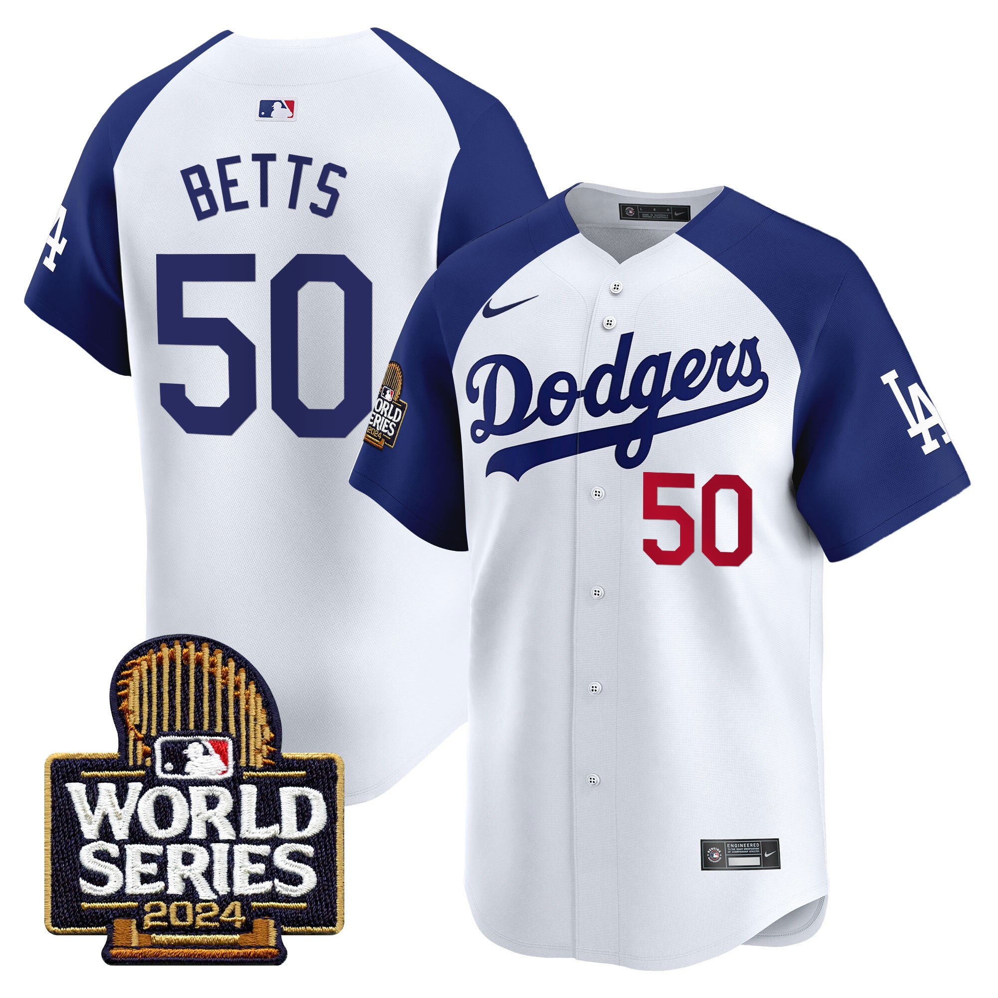 Men's Dodgers 2024 World Series Vapor Premier Limited Jersey - All Stitched - Alternate White, Mookie Betts