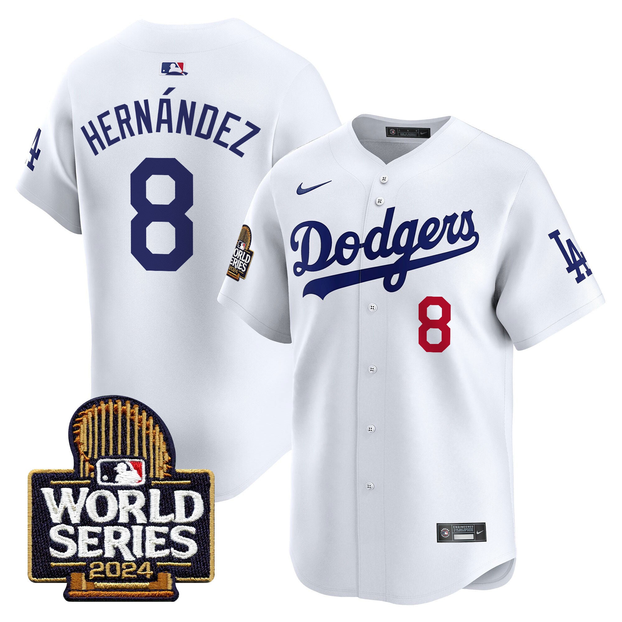 Men's Dodgers 2024 World Series Vapor Premier Limited Jersey - All Stitched - White, Kike Hernandez