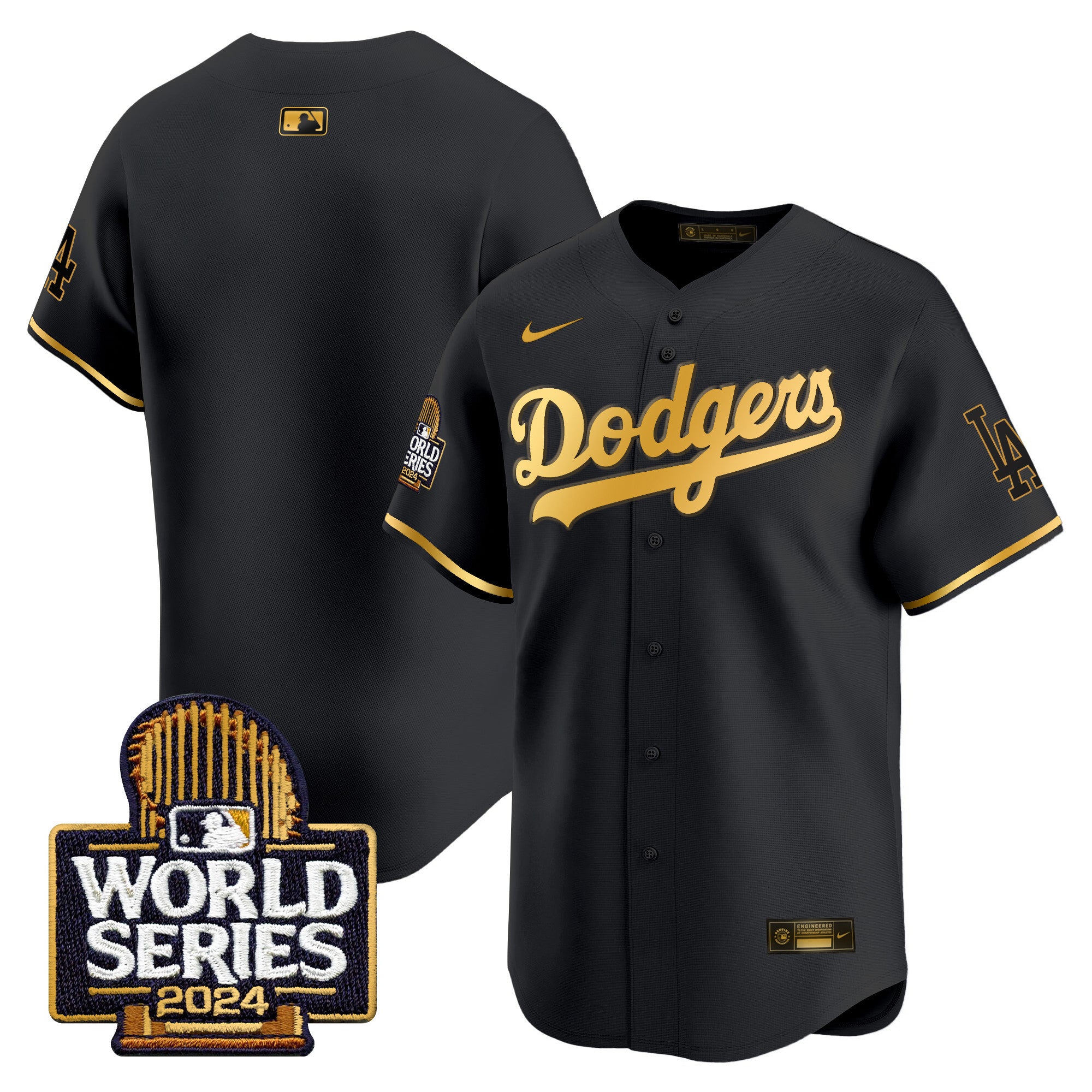 Men's Dodgers 2024 World Series Vapor Premier Limited Jersey - All Stitched - Black Gold, Team