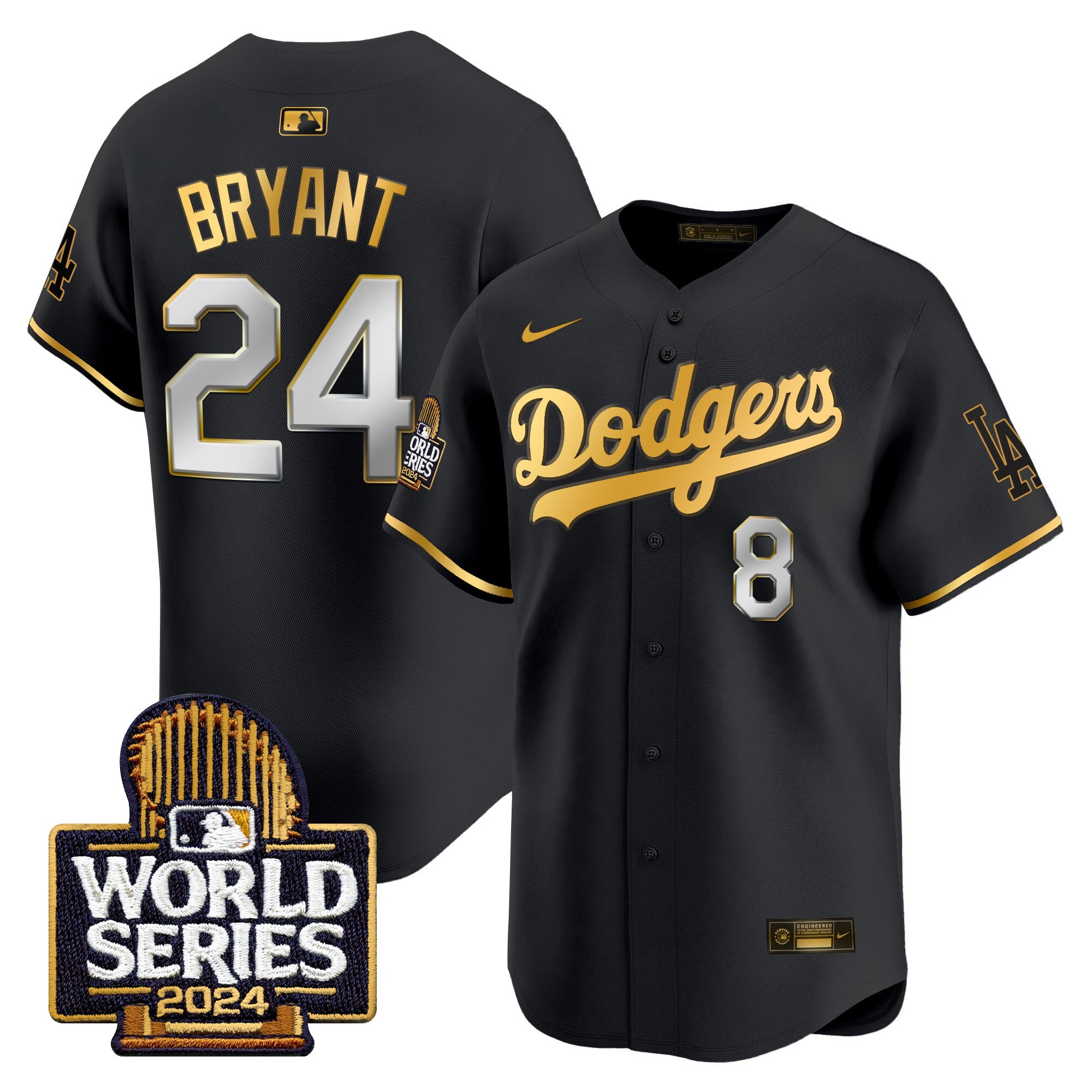 Men's Dodgers 2024 World Series Vapor Premier Limited Jersey - All Stitched - Black Gold, Kobe Bryant