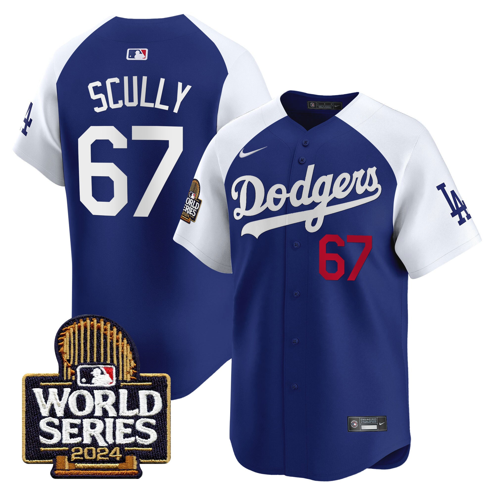 Men's Dodgers 2024 World Series Vapor Premier Limited Jersey - All Stitched - Alternate Royal, Vin Scully