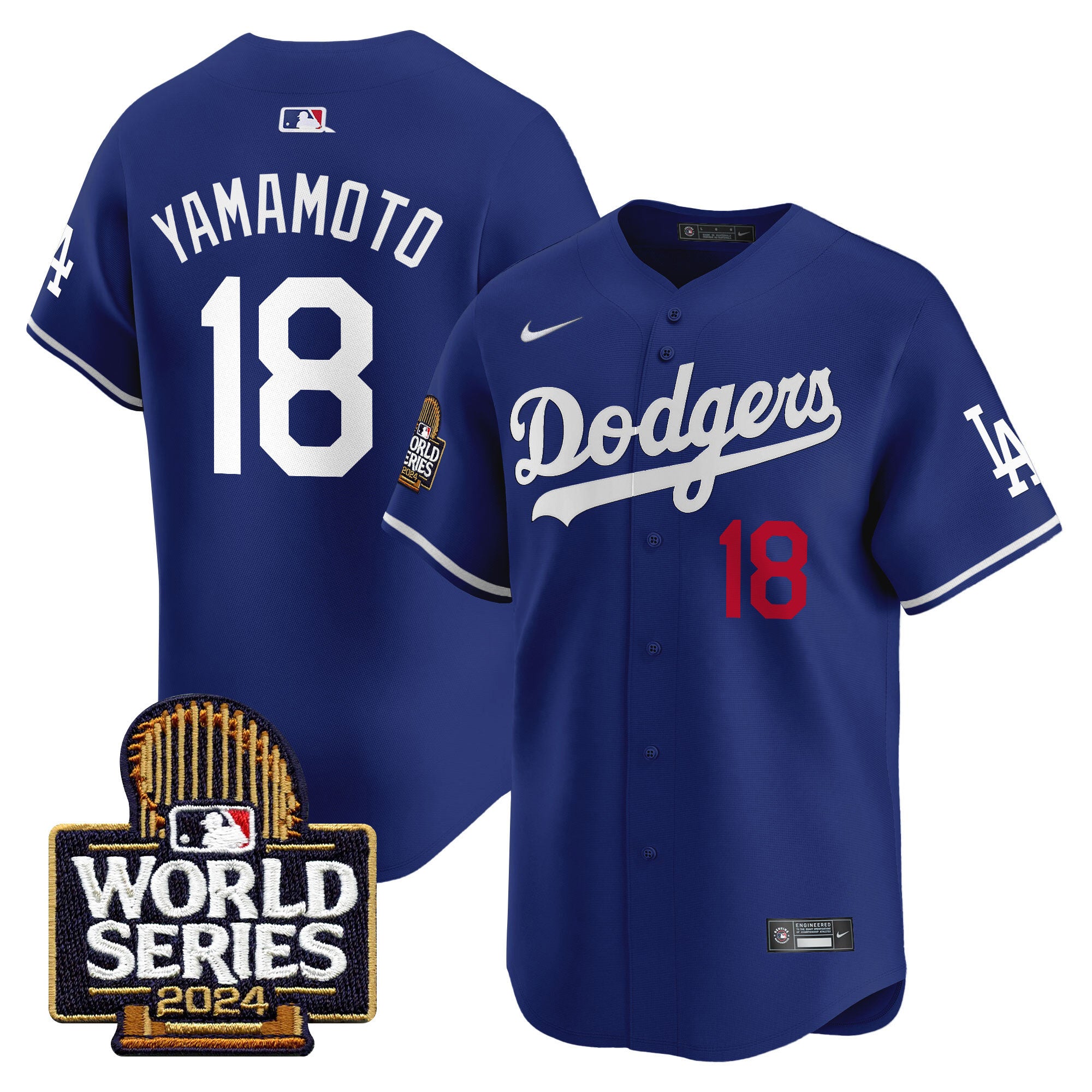 Men's Dodgers 2024 World Series Vapor Premier Limited Jersey - All Stitched - Royal, Yamamoto