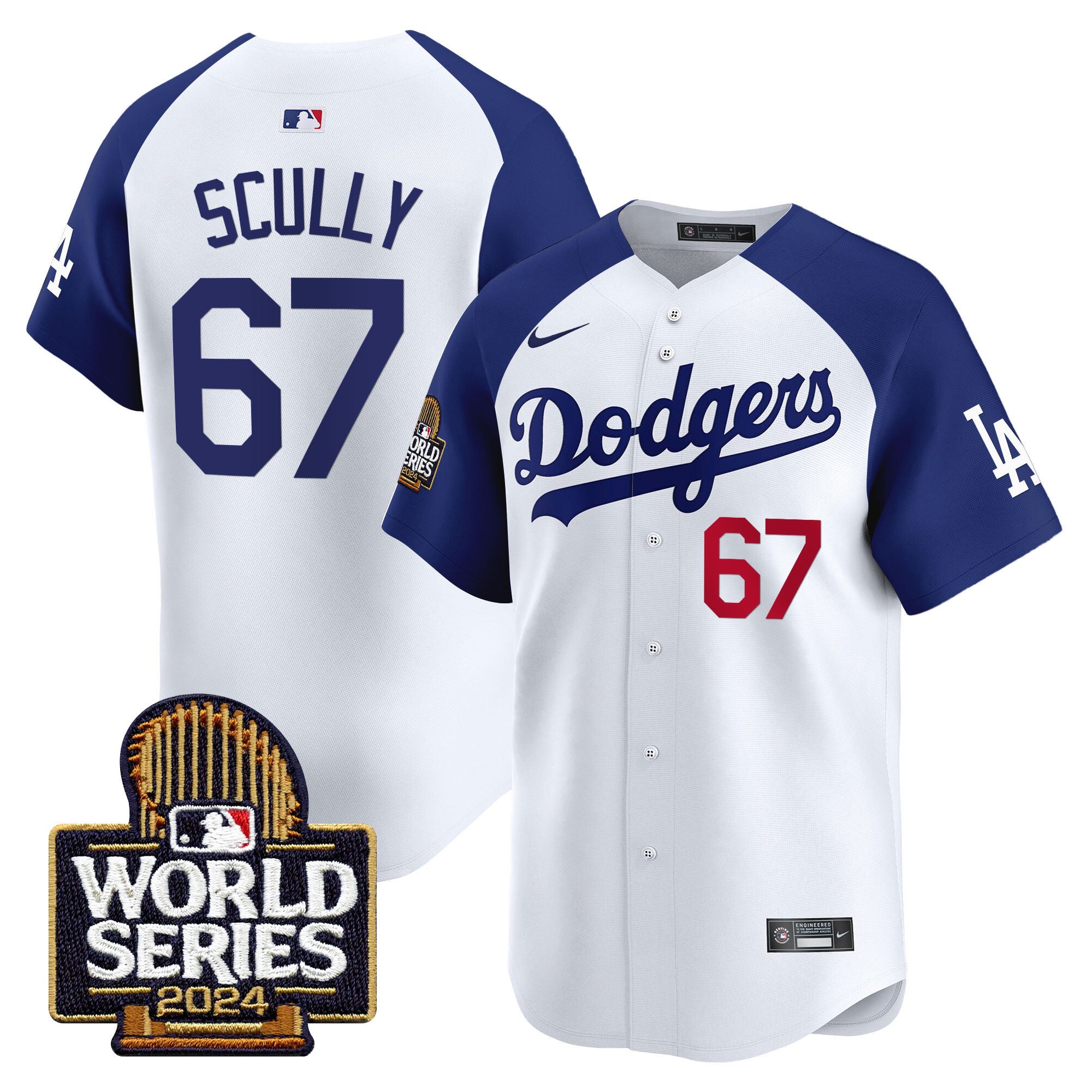 Men's Dodgers 2024 World Series Vapor Premier Limited Jersey - All Stitched - Alternate White, Vin Scully