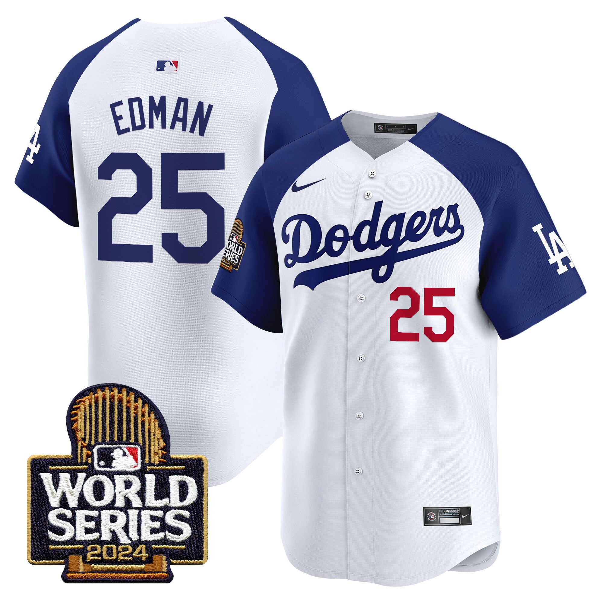 Men's Dodgers 2024 World Series Vapor Premier Limited Jersey - All Stitched - Alternate White, Tommy Edman