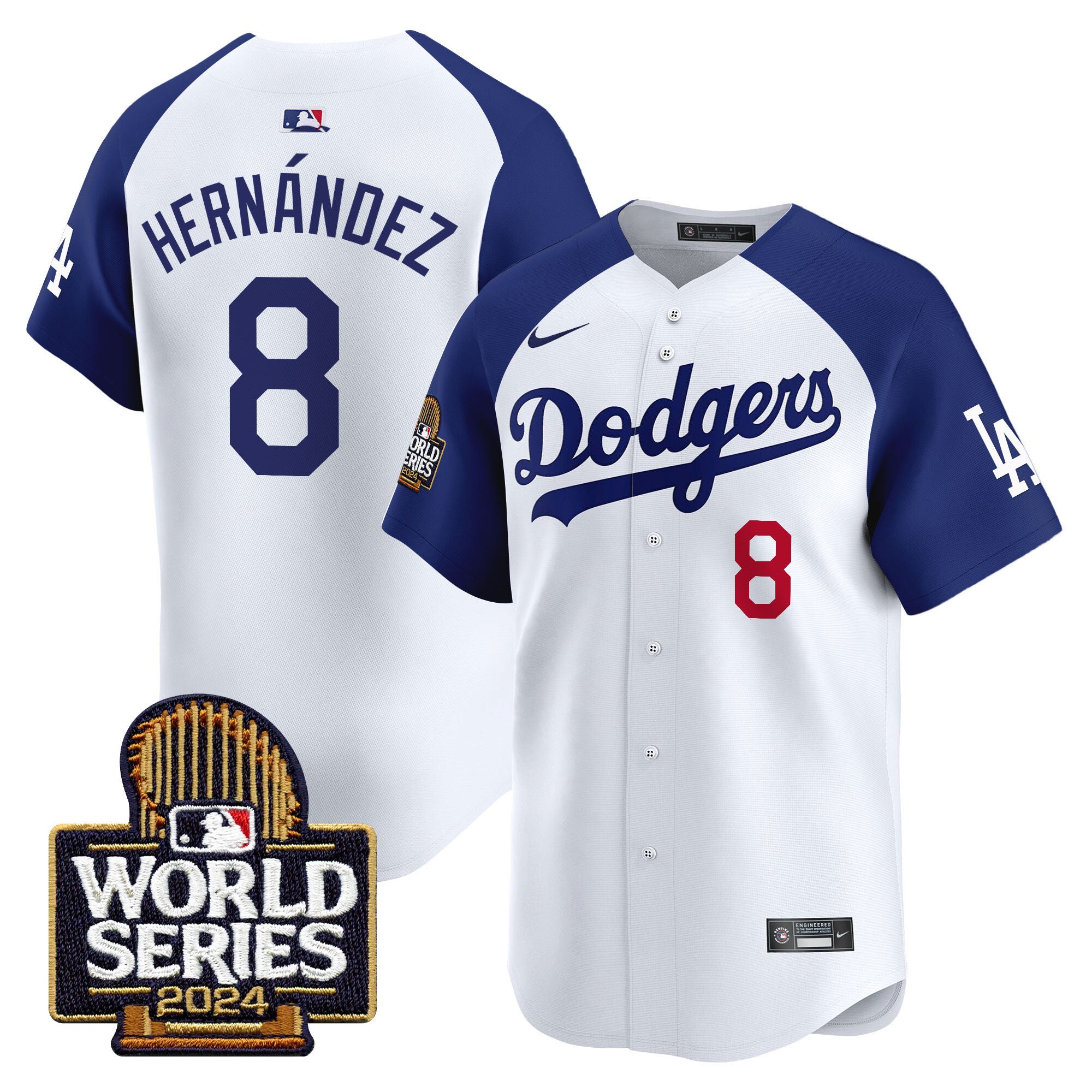 Men's Dodgers 2024 World Series Vapor Premier Limited Jersey - All Stitched - Alternate White, Kike Hernandez
