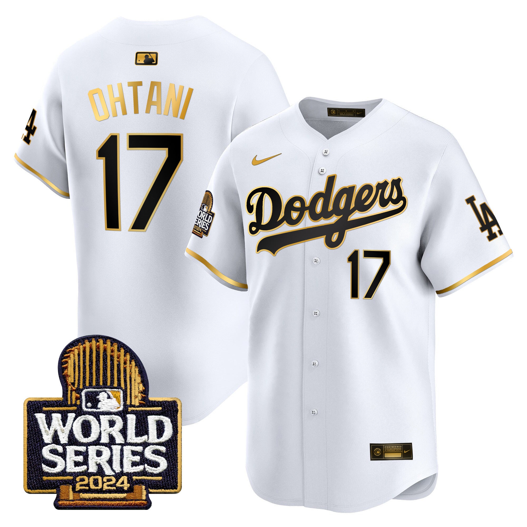 Men's Dodgers 2024 World Series Vapor Premier Limited Jersey - All Stitched - White Gold, Shohei Ohtani