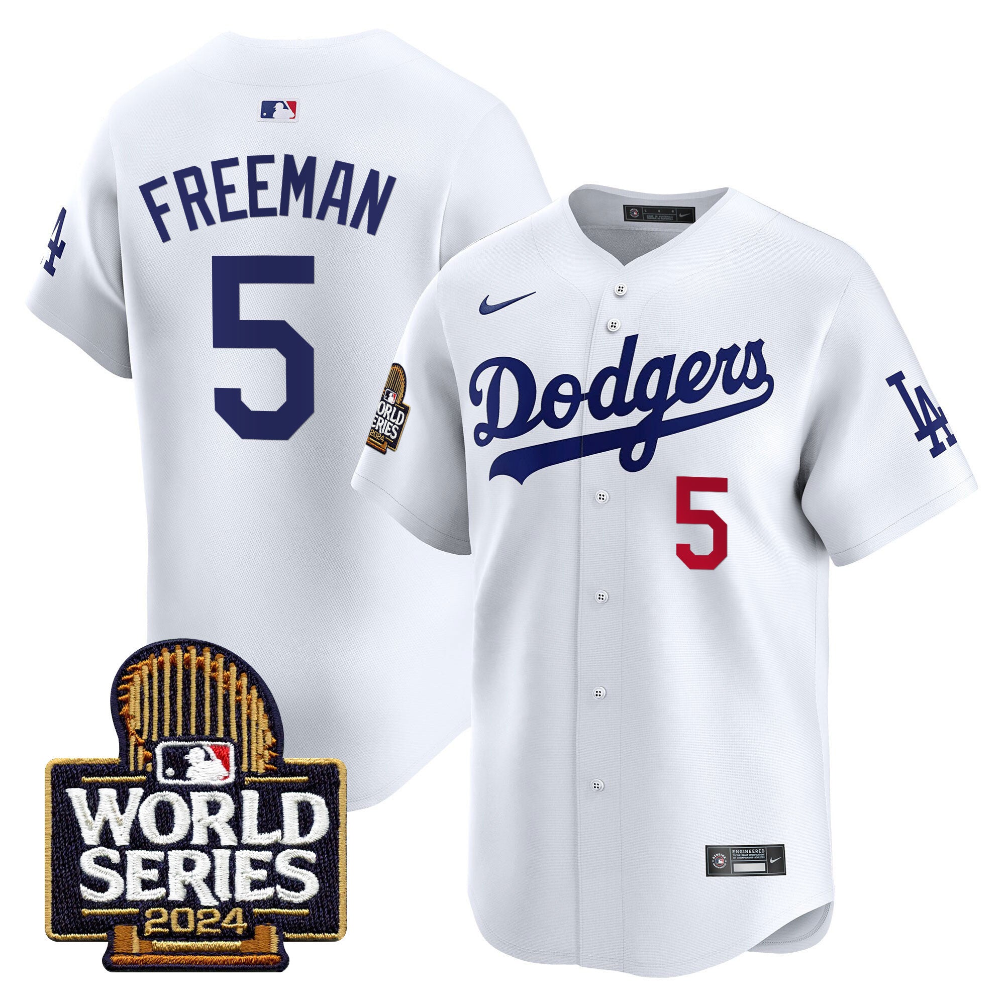 Men's Dodgers 2024 World Series Vapor Premier Limited Jersey - All Stitched - White, Freddie Freeman