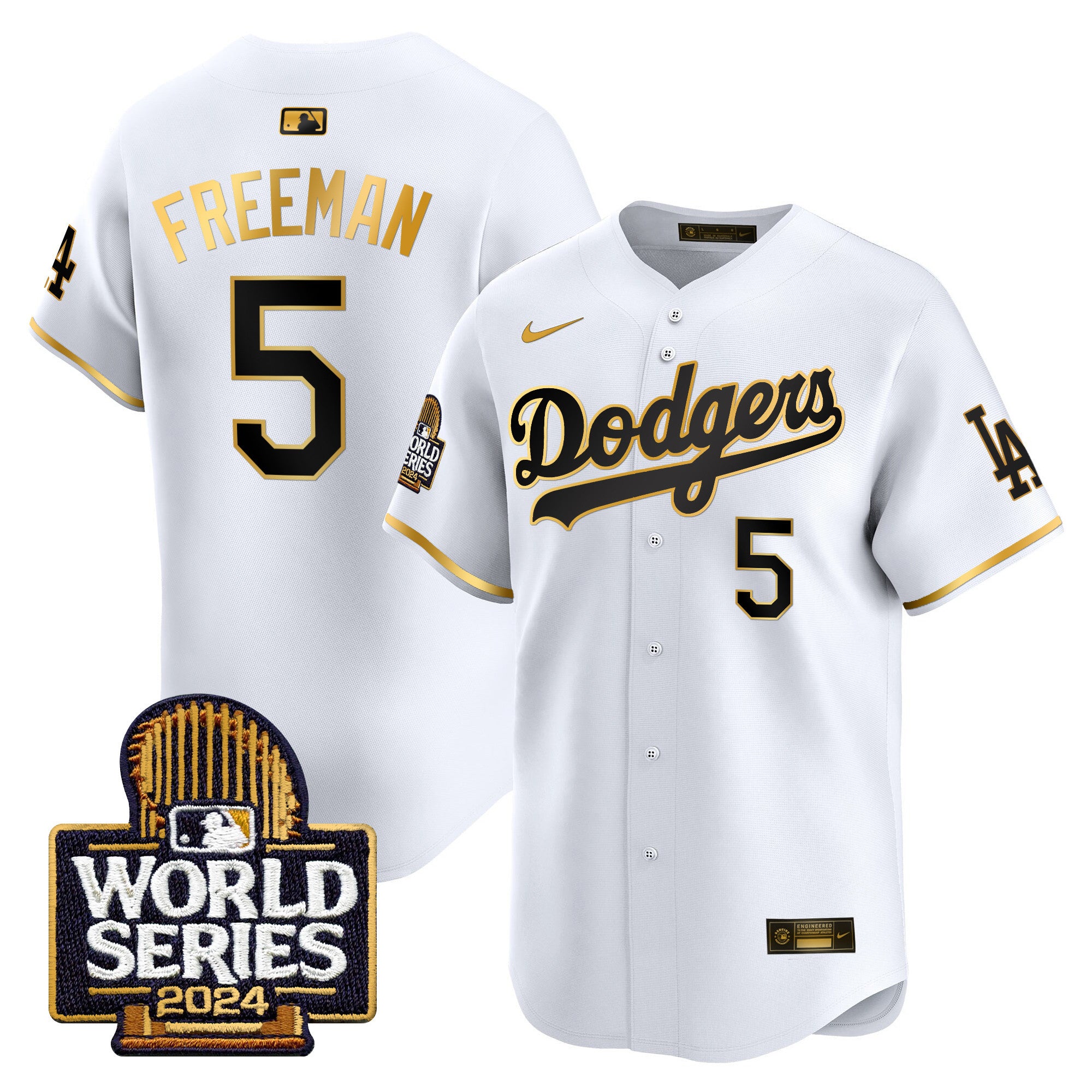Men's Dodgers 2024 World Series Vapor Premier Limited Jersey - All Stitched - White Gold, Freddie Freeman